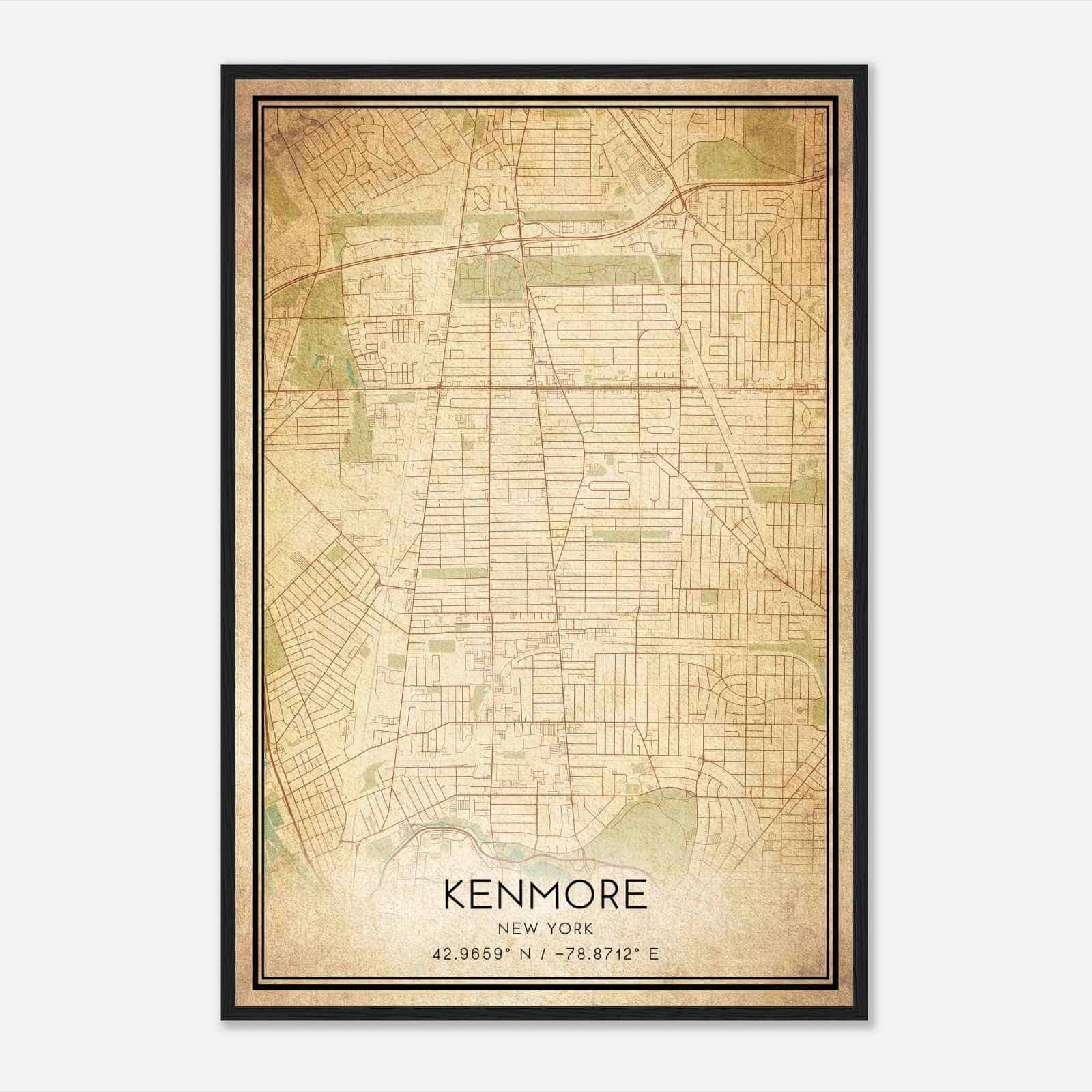 Vintage Kenmore New York Map Poster, Modern Home Decor Wall Art Print