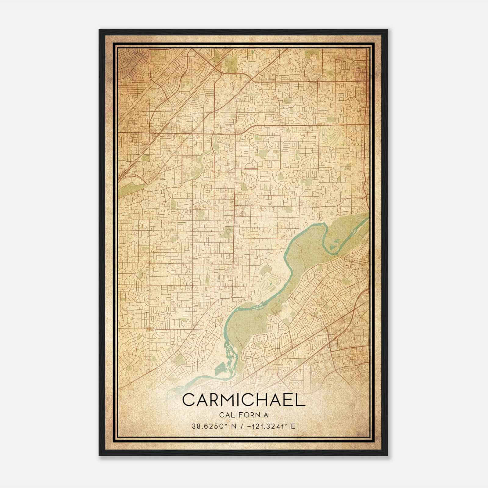 Vintage Carmichael California Map Poster, Modern Home Decor Wall Art Print Vintage Carmichael California Map Poster, Modern Home Decor Wall Art Print