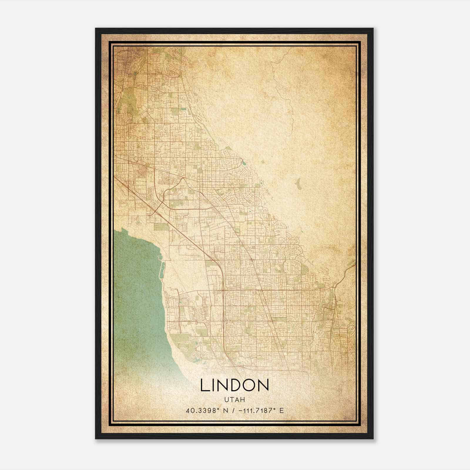 Vintage Lindon Utah Map Poster, Modern Home Decor Wall Art Print