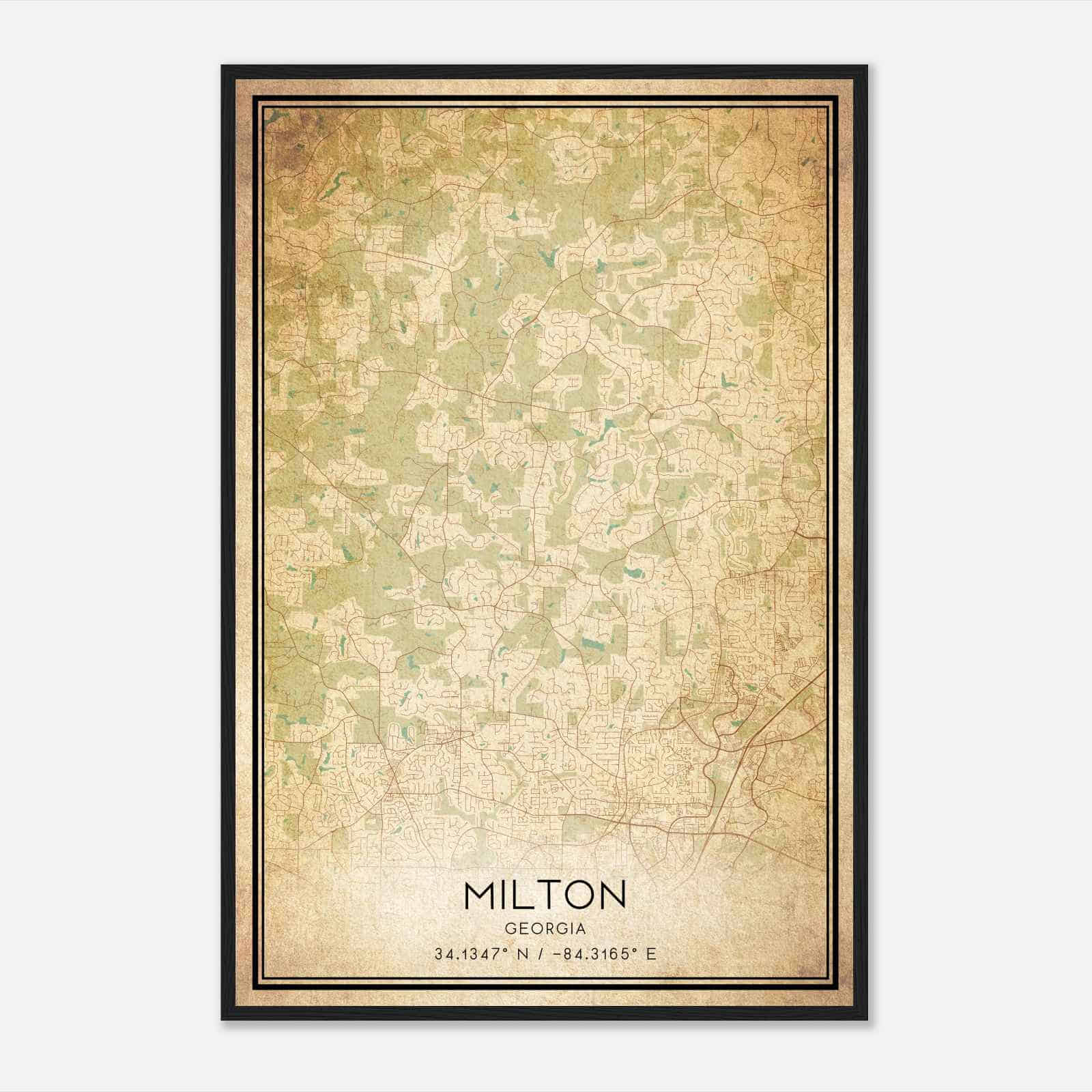 Vintage Milton Georgia Map Poster, Modern Home Decor Wall Art Print