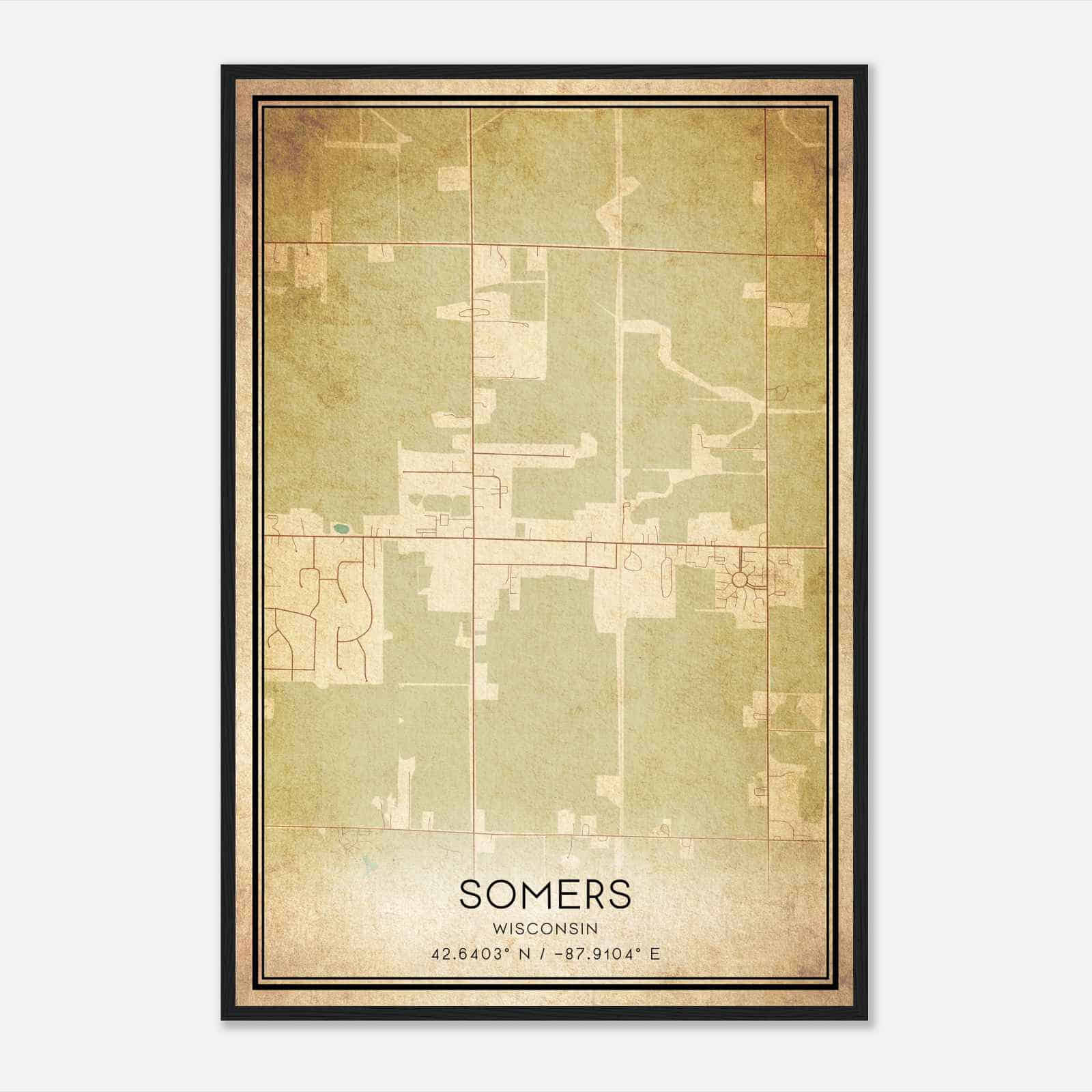 Vintage Somers Wisconsin Map Poster, Modern Home Decor Wall Art Print