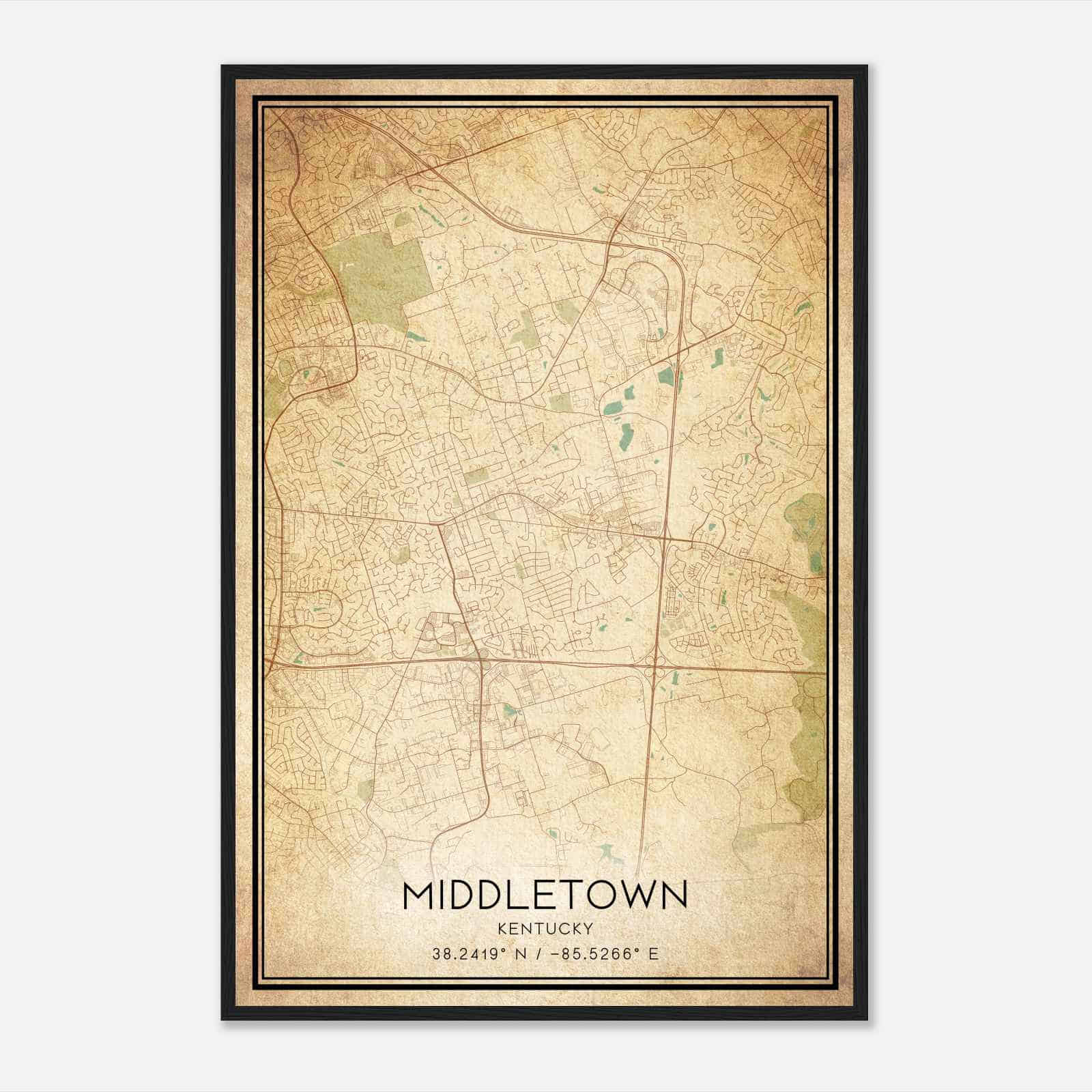 Vintage Middletown Kentucky Map Poster, Modern Home Decor Wall Art Print