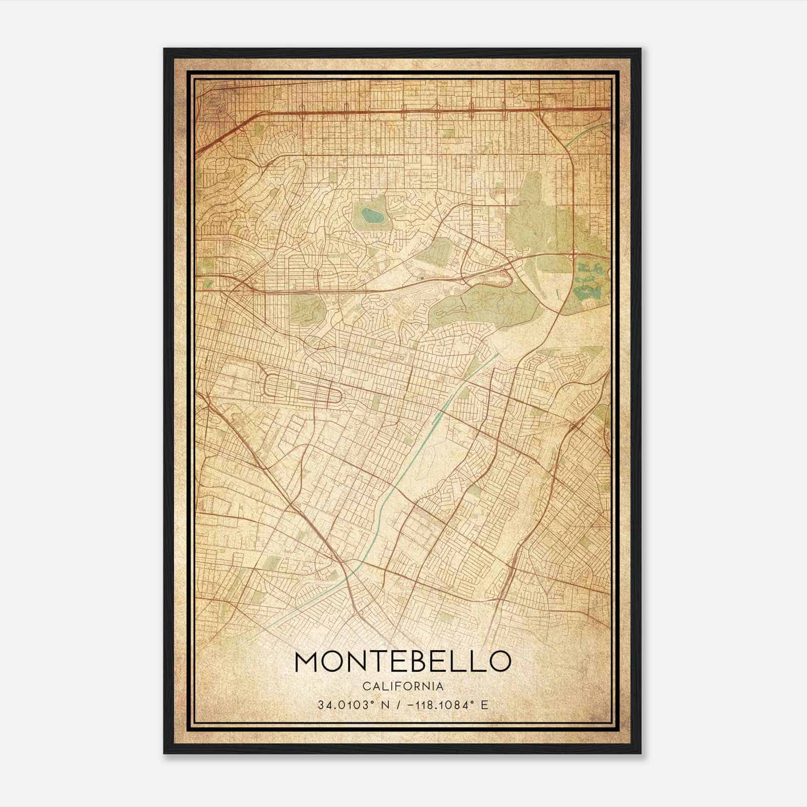 Vintage Montebello California Map Poster, Modern Home Decor Wall Art Print