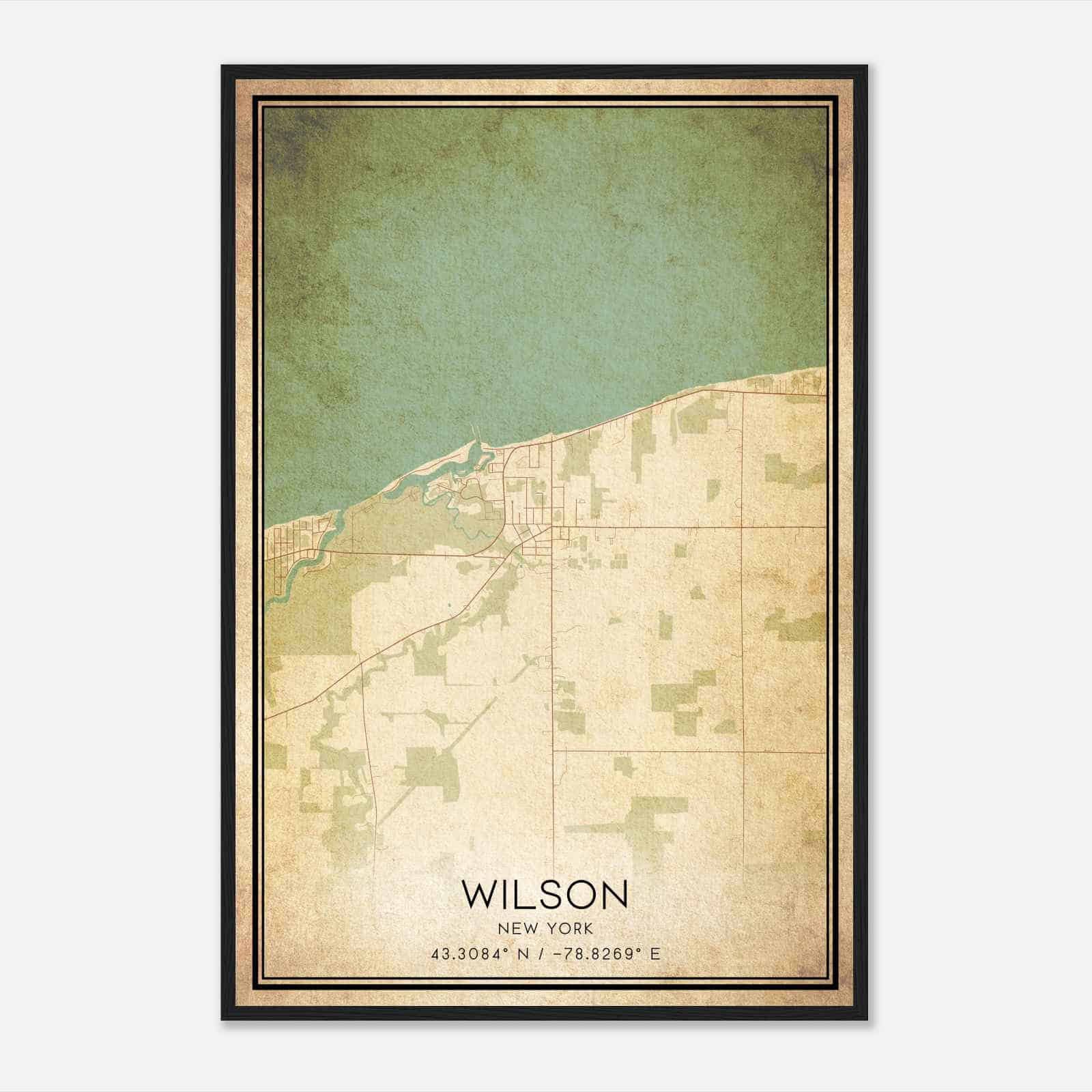 Vintage Wilson New York Map Poster, Modern Home Decor Wall Art Print