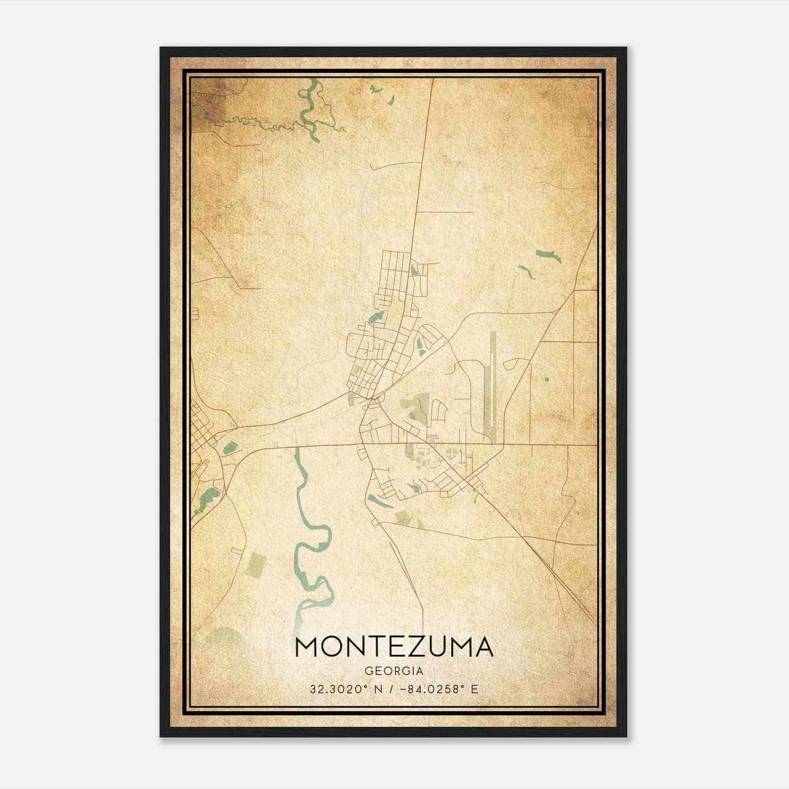 Vintage Montezuma Georgia Map Poster, Modern Home Decor Wall Art Print