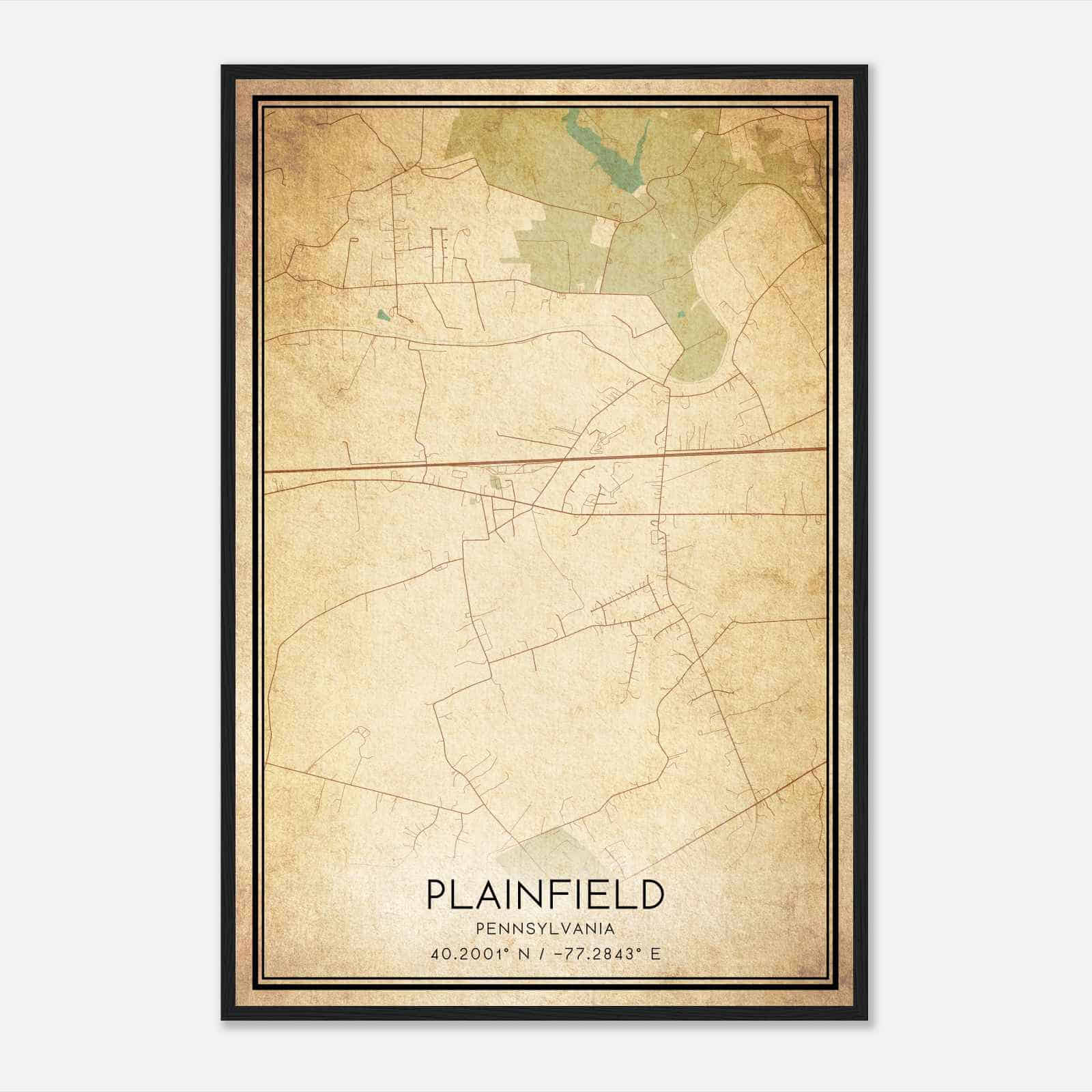Vintage Plainfield Pennsylvania Map Poster, Modern Home Decor Wall Art Print