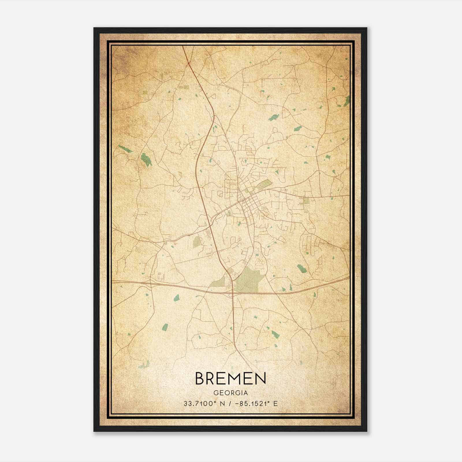 Vintage Bremen Georgia Map Poster, Modern Home Decor Wall Art Print