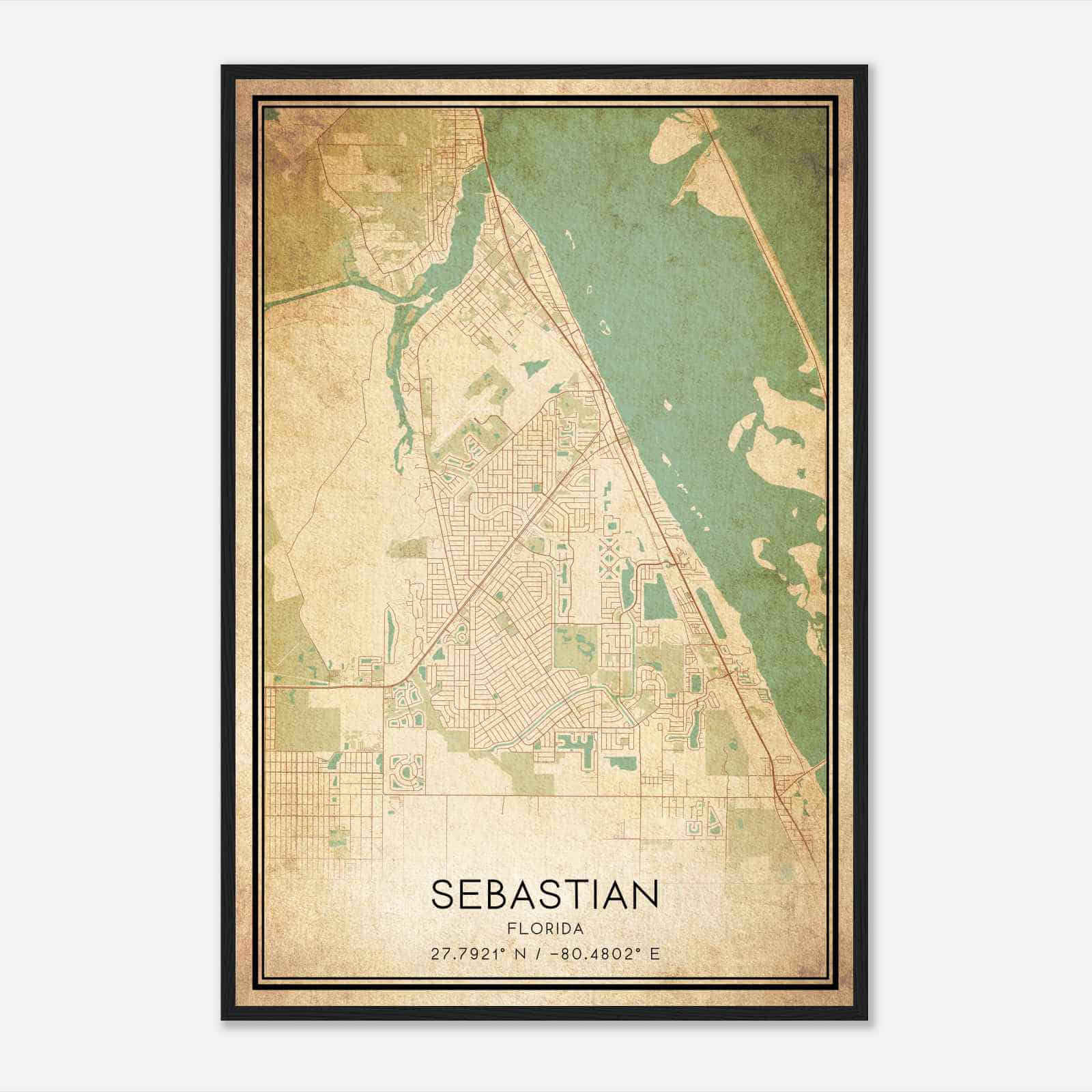 Vintage Sebastian Florida Map Poster, Modern Home Decor Wall Art Print