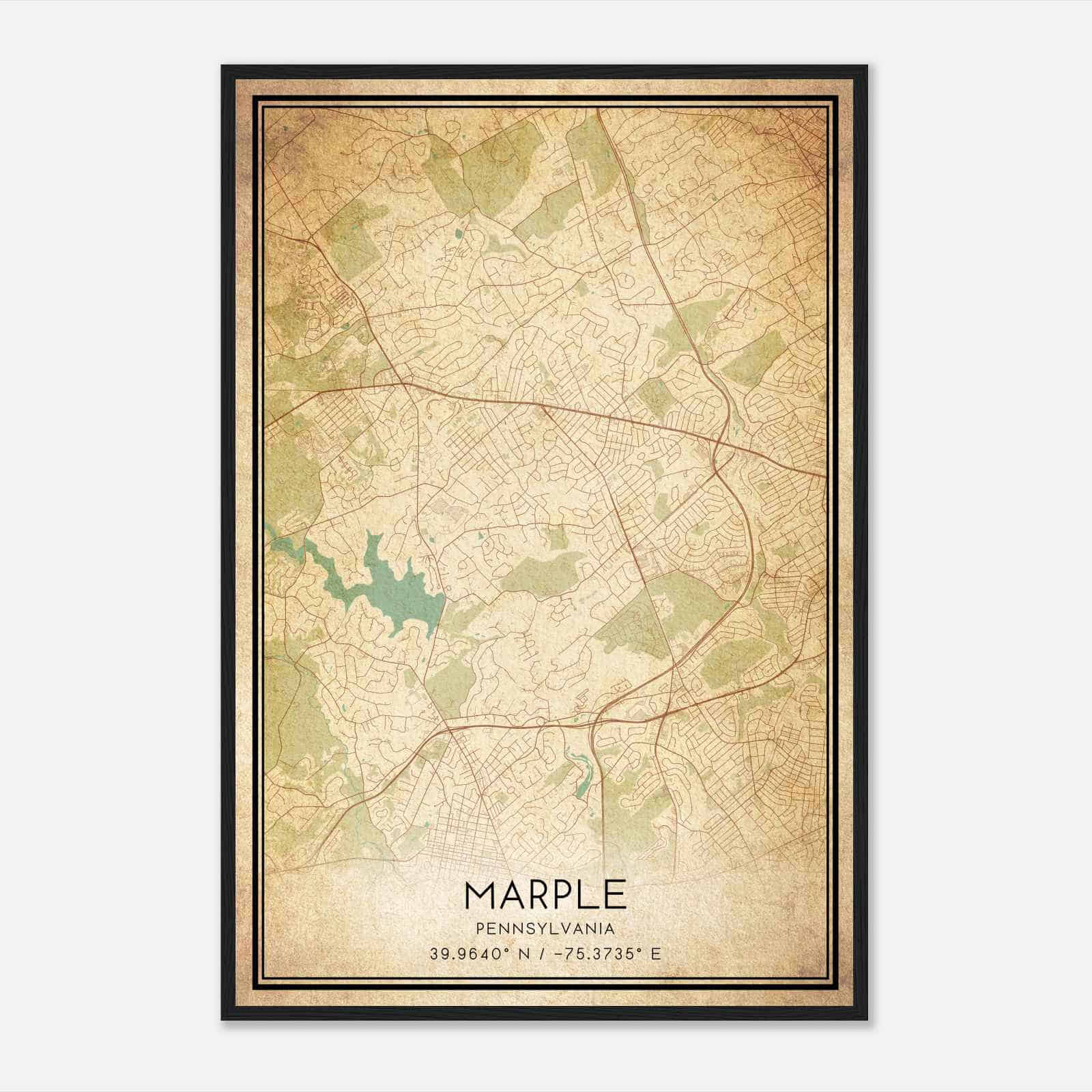 Vintage Marple Pennsylvania Map Poster, Modern Home Decor Wall Art Print