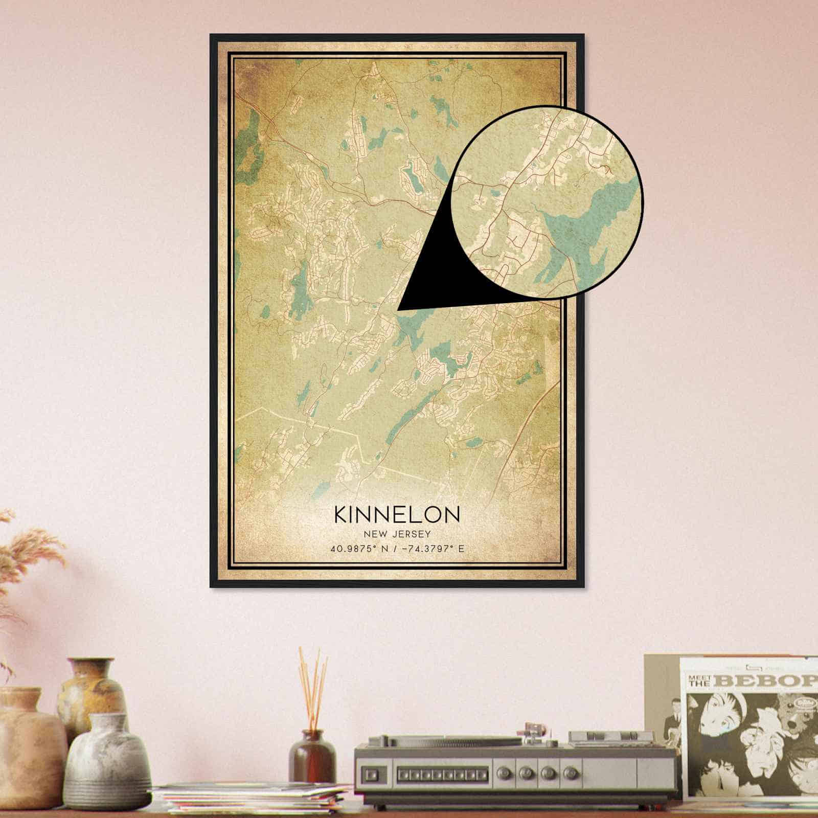 Vintage Kinnelon New Jersey Map Poster, Modern Home Decor Wall Art