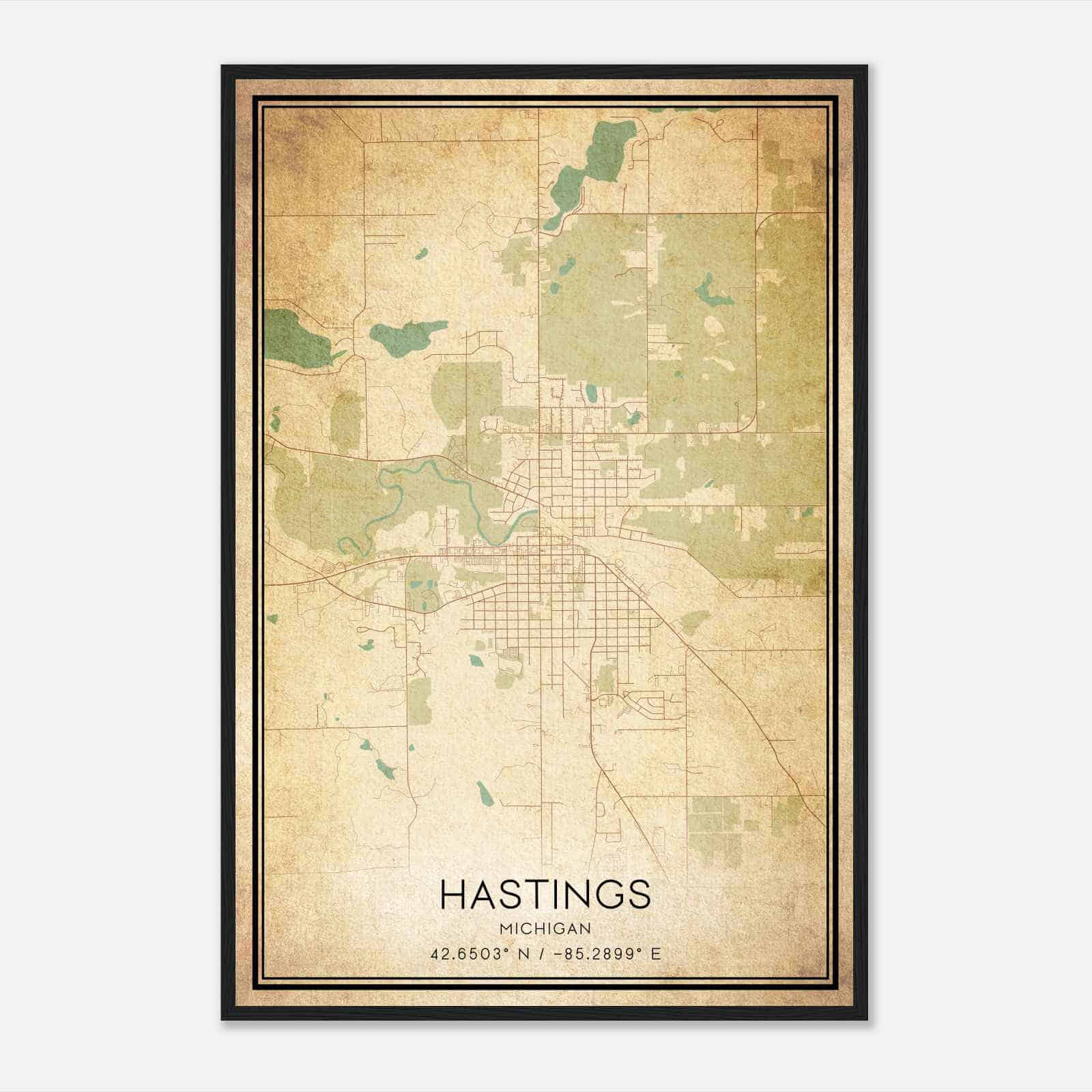 Vintage Hastings Michigan Map Poster, Modern Home Decor Wall Art Print
