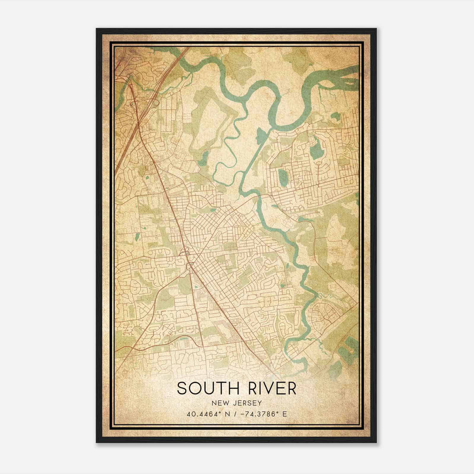 Vintage South River New Jersey Map Poster, Modern Home Decor Wall Art Print