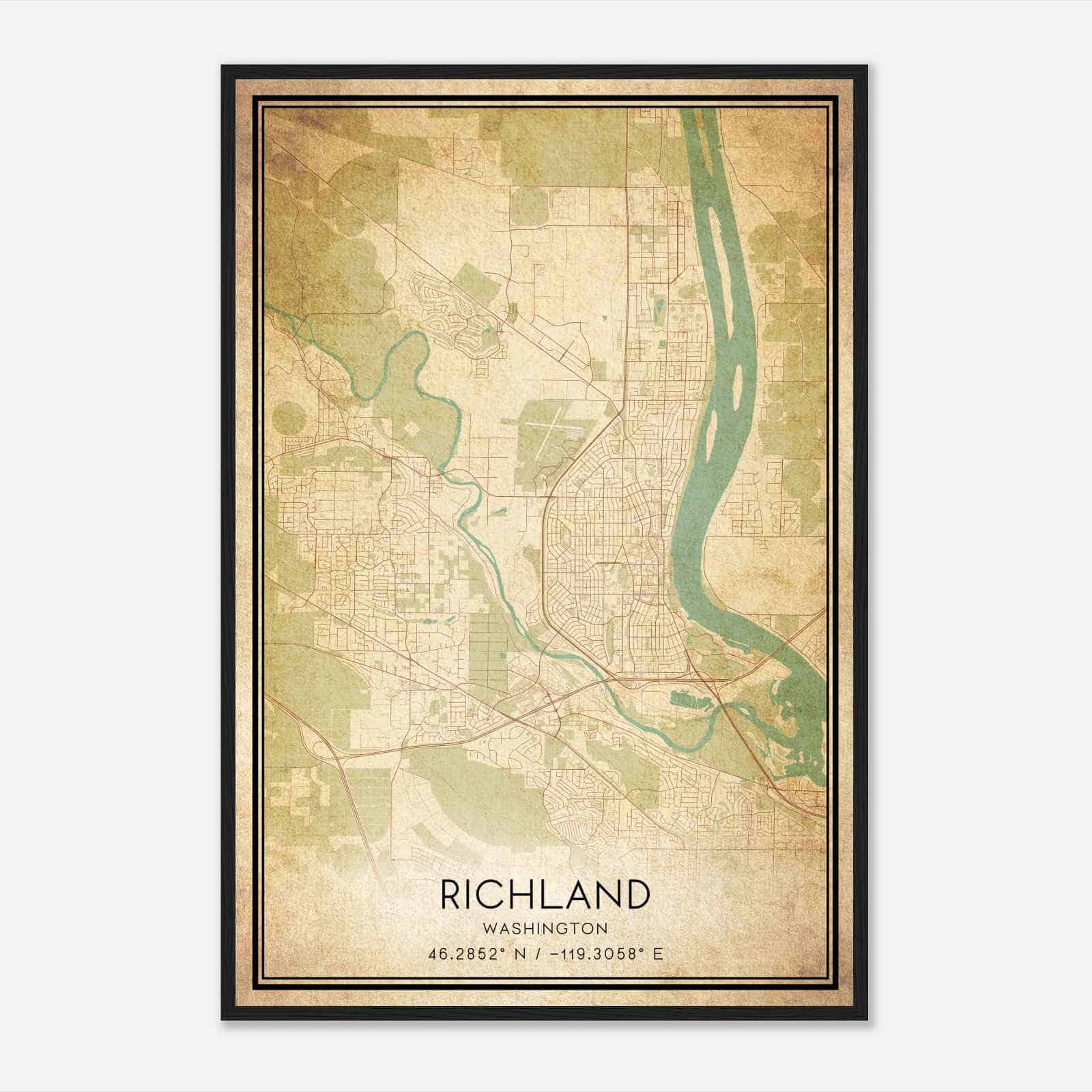 Vintage Richland Washington Map Poster, Modern Home Decor Wall Art Print