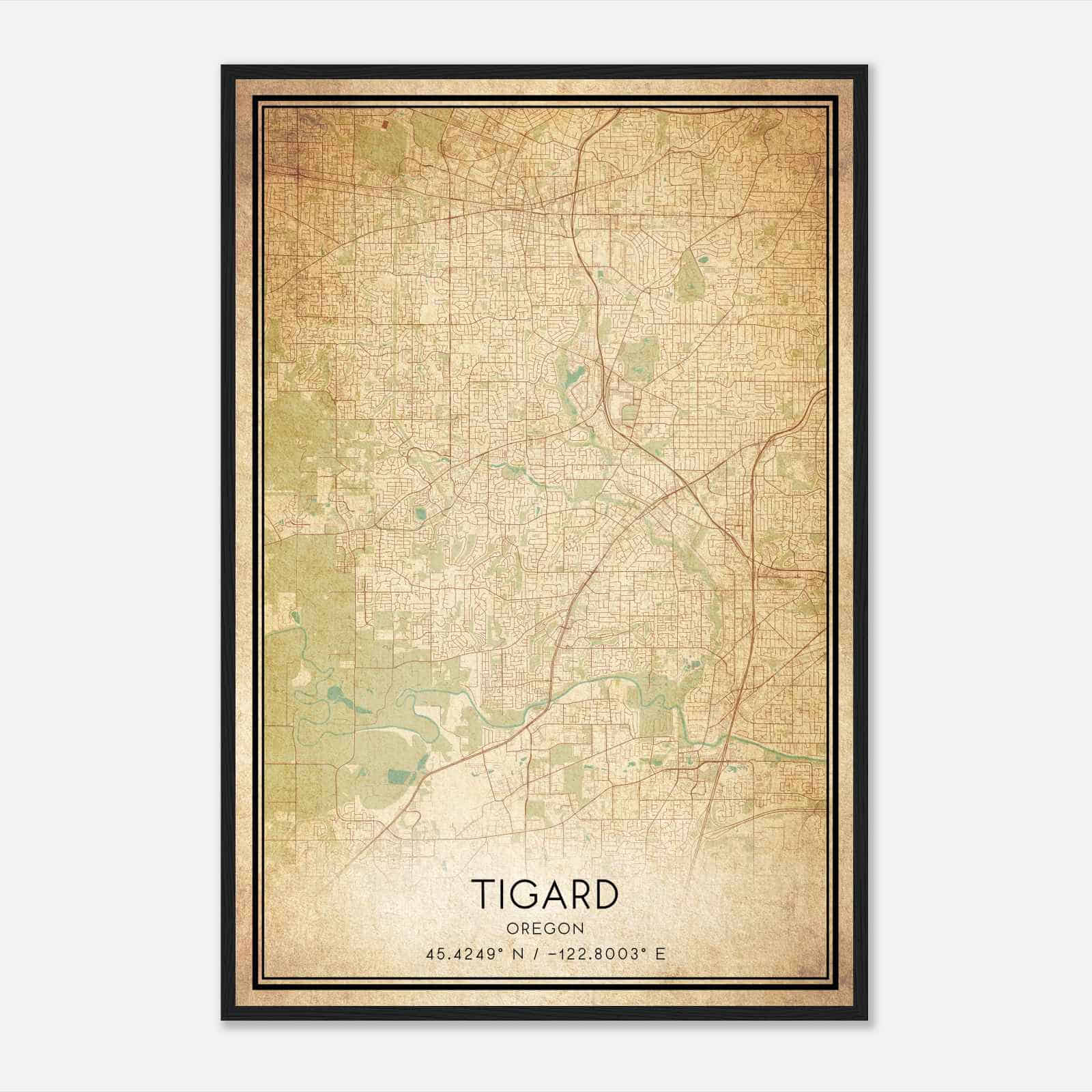 Vintage Tigard Oregon Map Poster, Modern Home Decor Wall Art Print