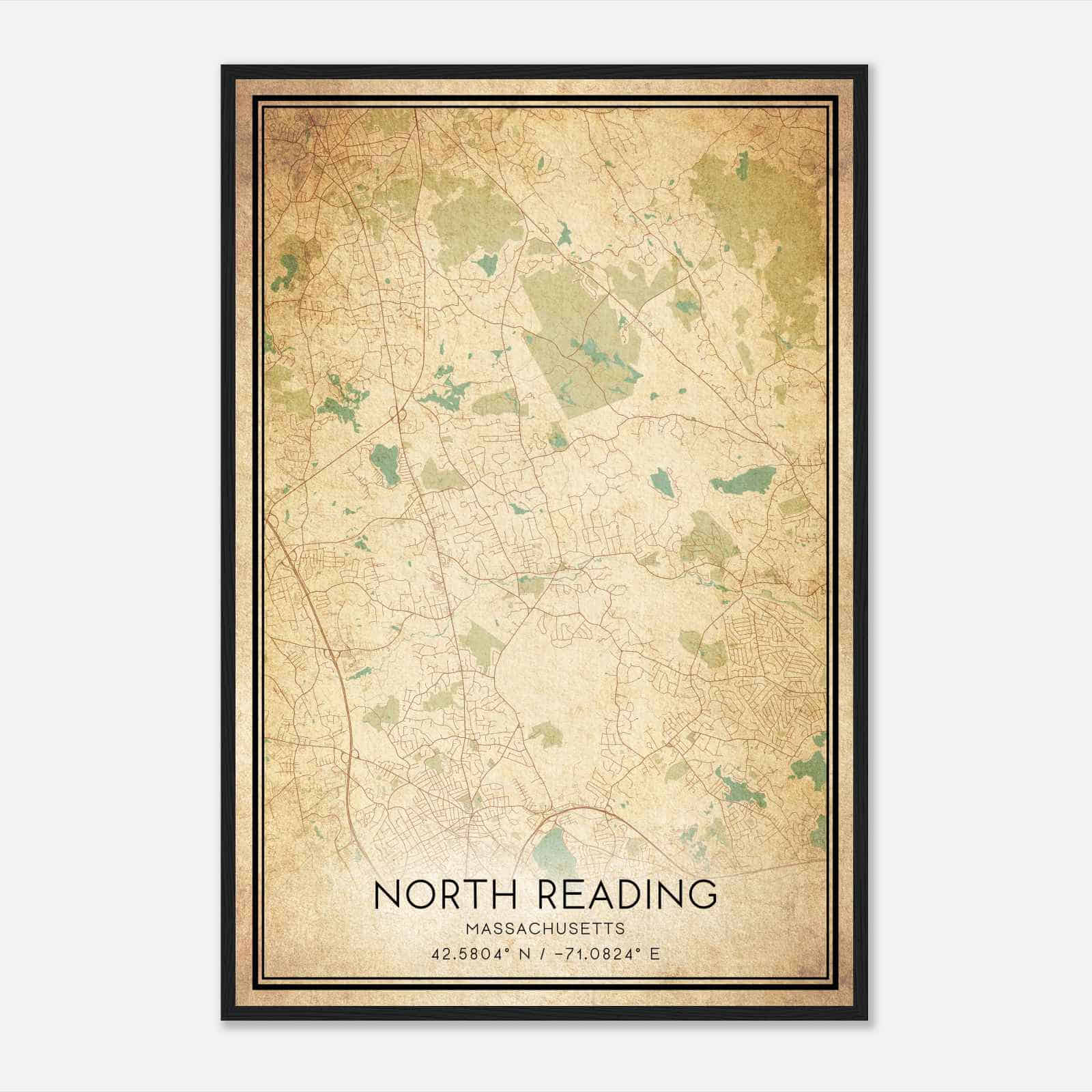 Vintage North Reading Massachusetts Map Poster, Modern Home Decor Wall Art Print