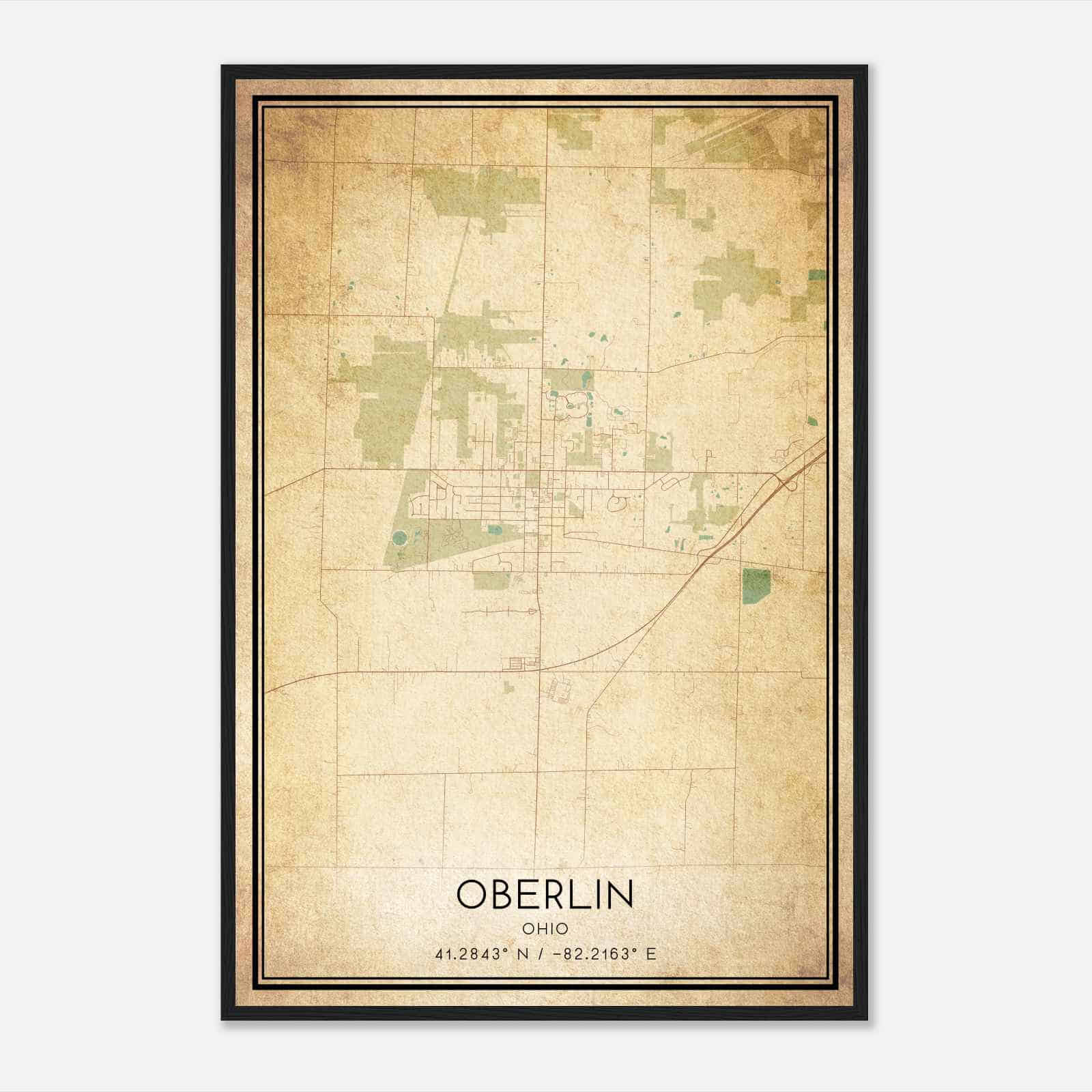 Vintage Oberlin Ohio Map Poster, Modern Home Decor Wall Art Print