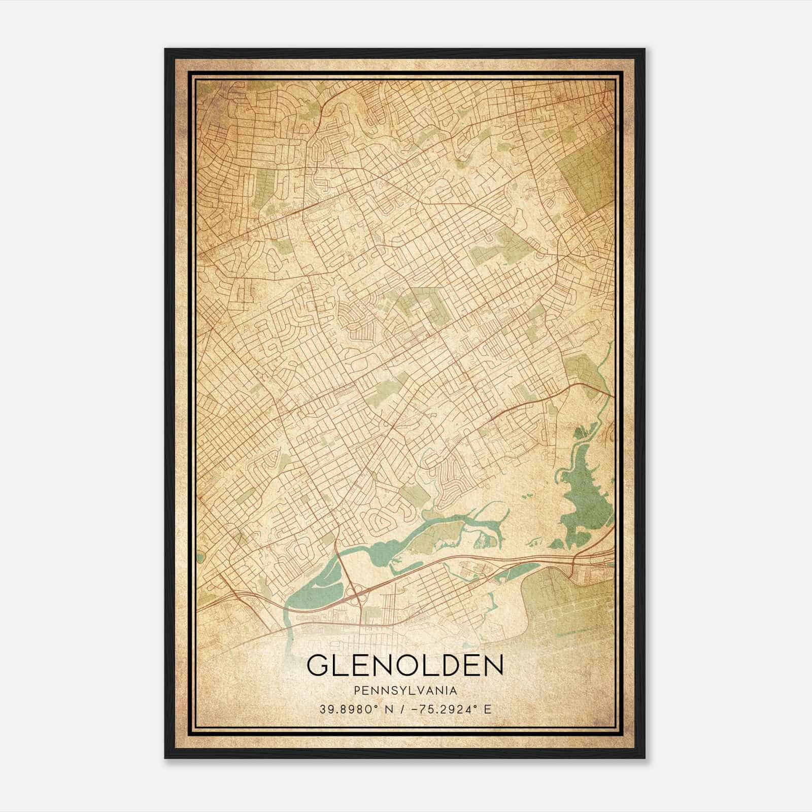 Vintage Glenolden Pennsylvania Map Poster, Modern Home Decor Wall Art