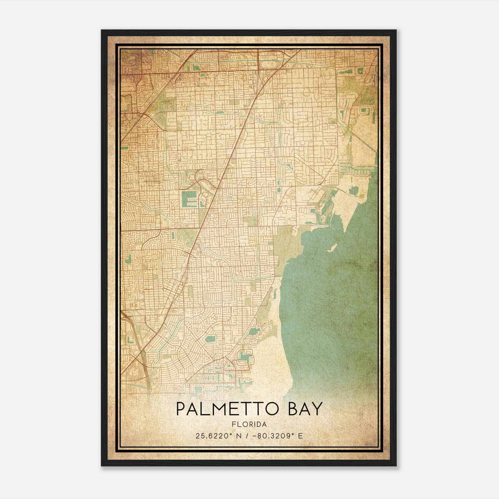 Vintage Palmetto Bay Florida Map Poster, Modern Home Decor Wall Art Print