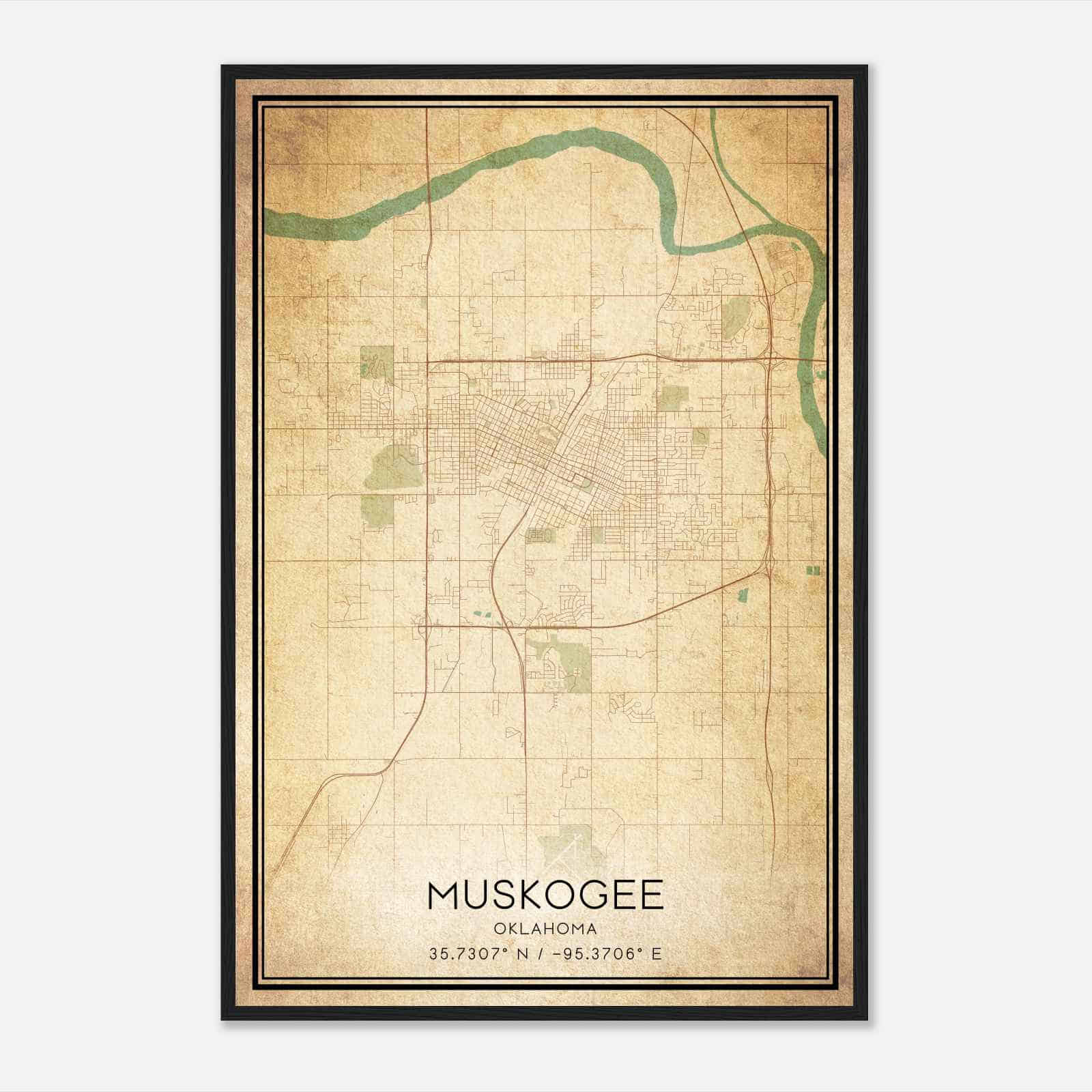 Vintage Muskogee Oklahoma Map Poster, Modern Home Decor Wall Art Print