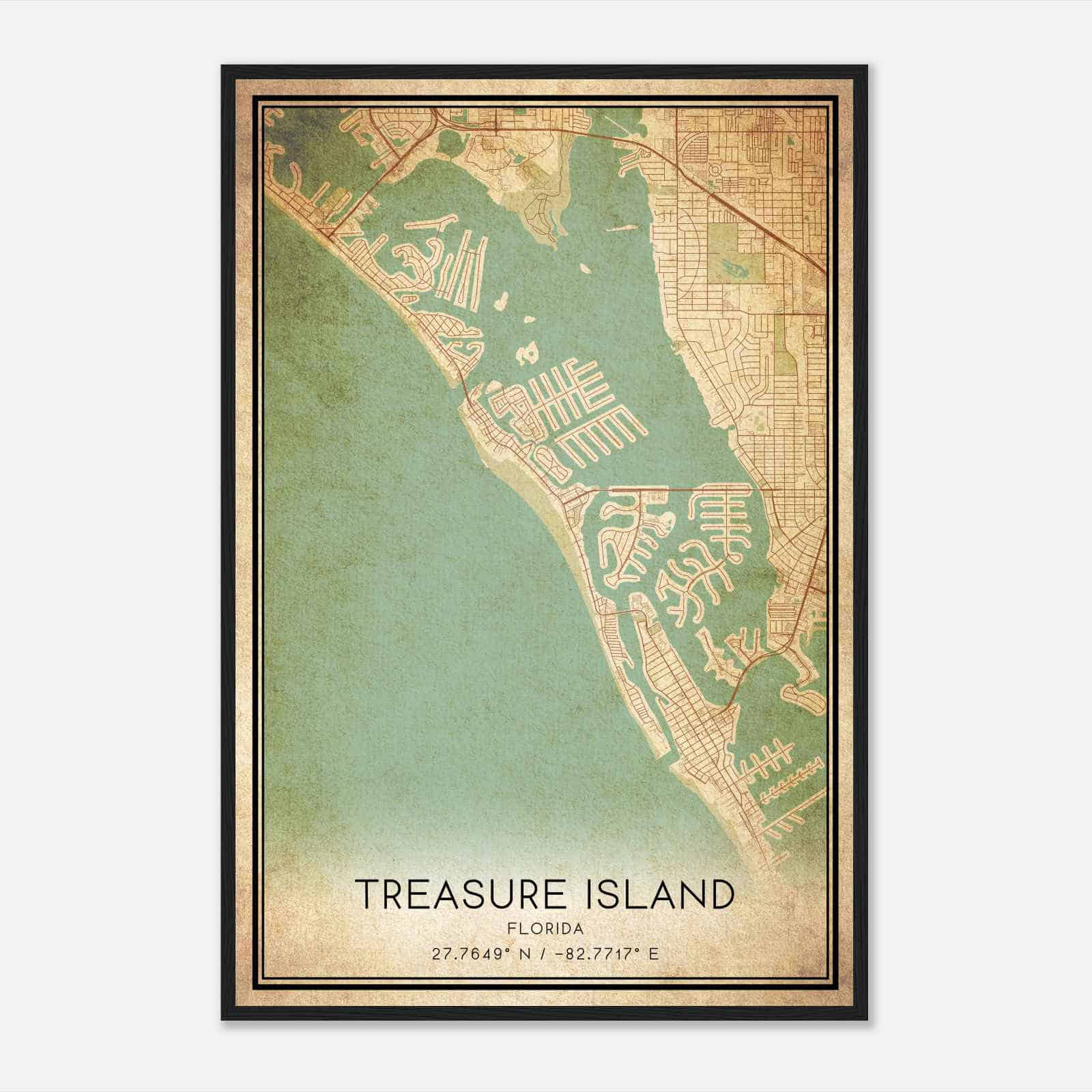 Vintage Treasure Island Florida Map Poster, Modern Home Decor Wall Art Print