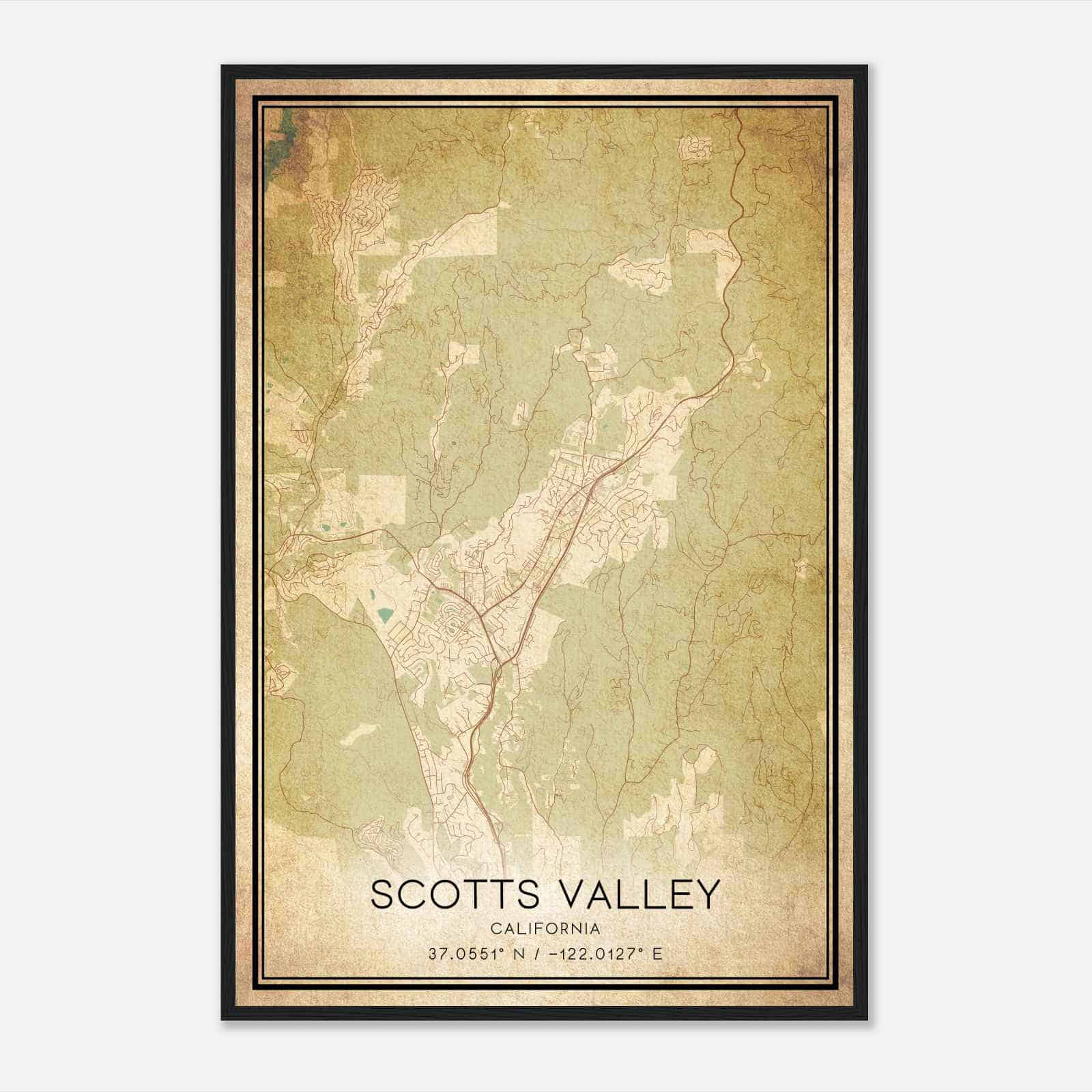Vintage Scotts Valley California Map Poster, Modern Home Decor Wall Art Print