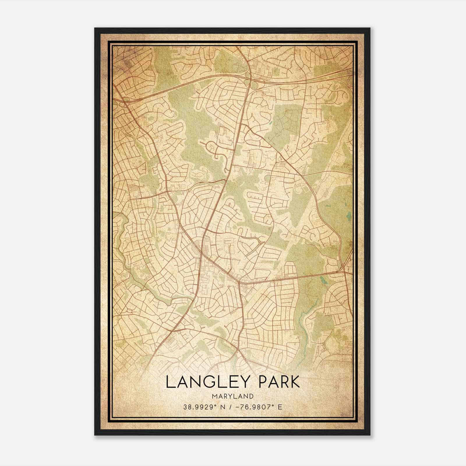 Vintage Langley Park Maryland Map Poster, Modern Home Decor Wall Art Print