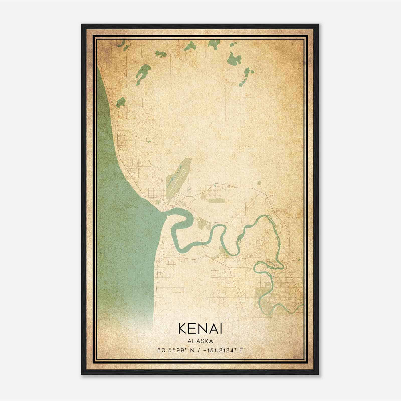Vintage Kenai Alaska Map Poster, Modern Home Decor Wall Art Print