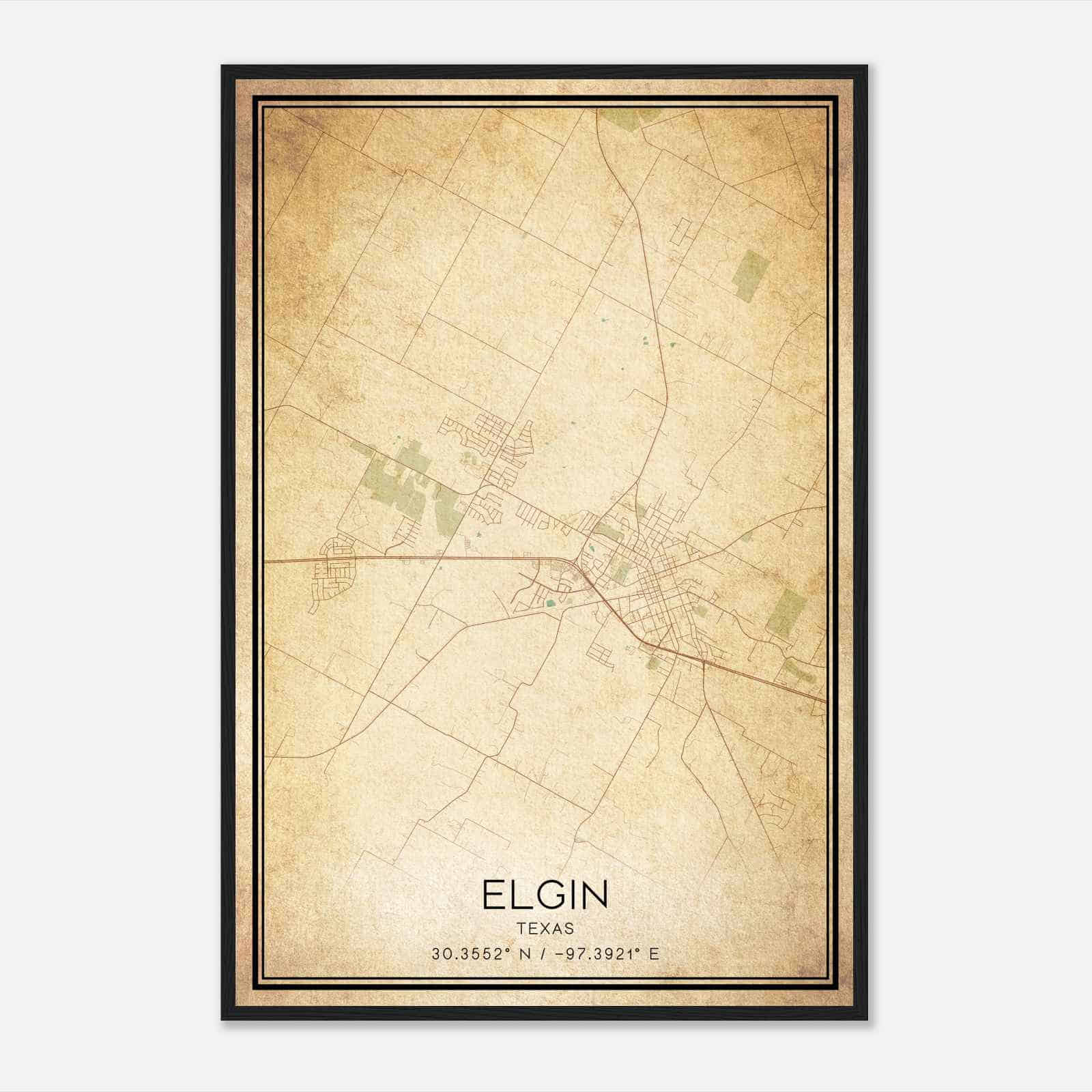 Vintage Elgin Texas Map Poster, Modern Home Decor Wall Art Print