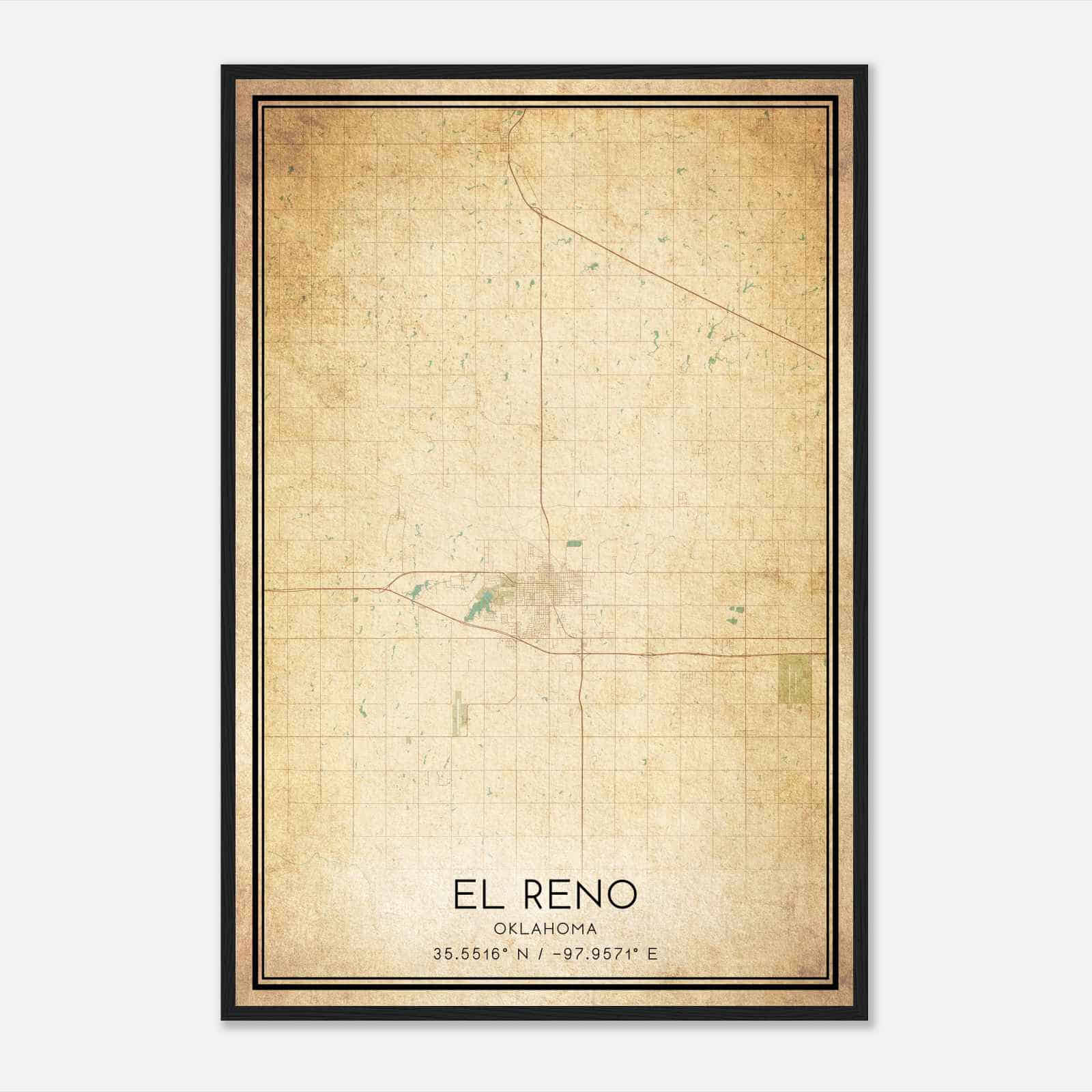 Vintage El Reno Oklahoma Map Poster, Modern Home Decor Wall Art Print