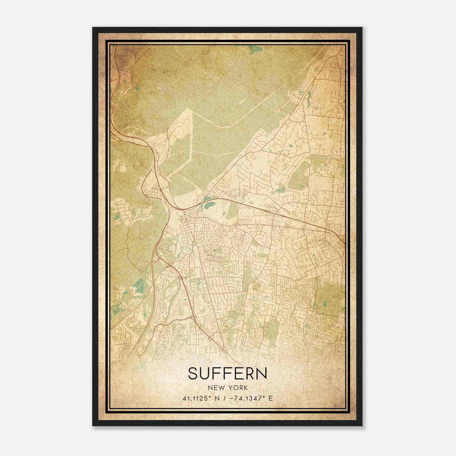 Vintage Suffern New York Map Poster, Modern Home Decor Wall Art Print