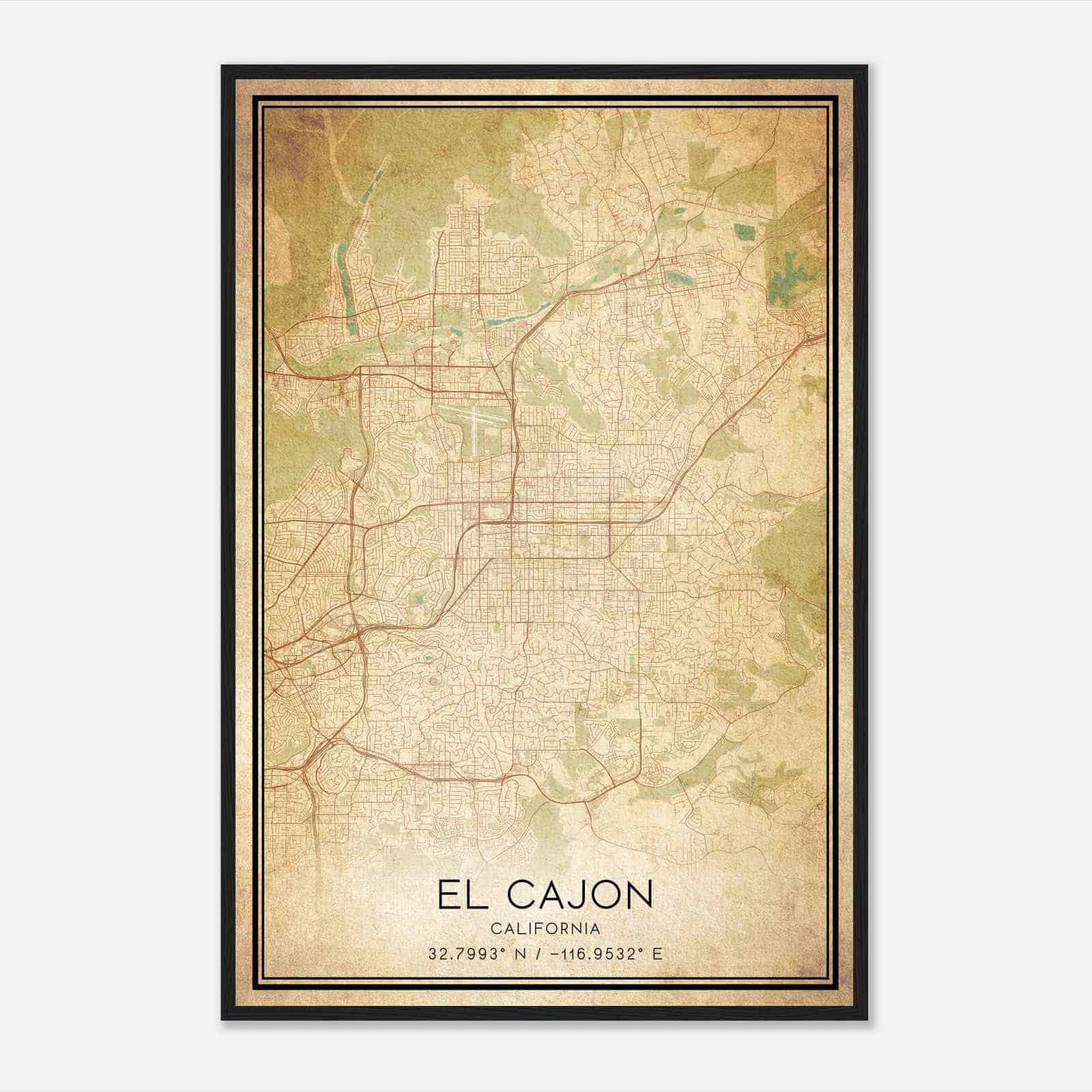Vintage El Cajon California Map Poster, Modern Home Decor Wall Art Print