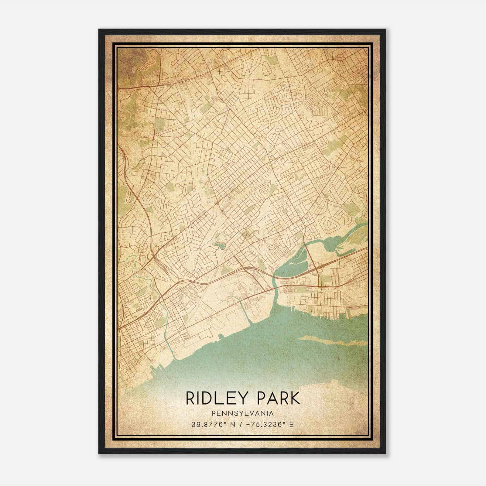 Vintage Ridley Park Pennsylvania Map Poster, Modern Home Decor Wall Art Print