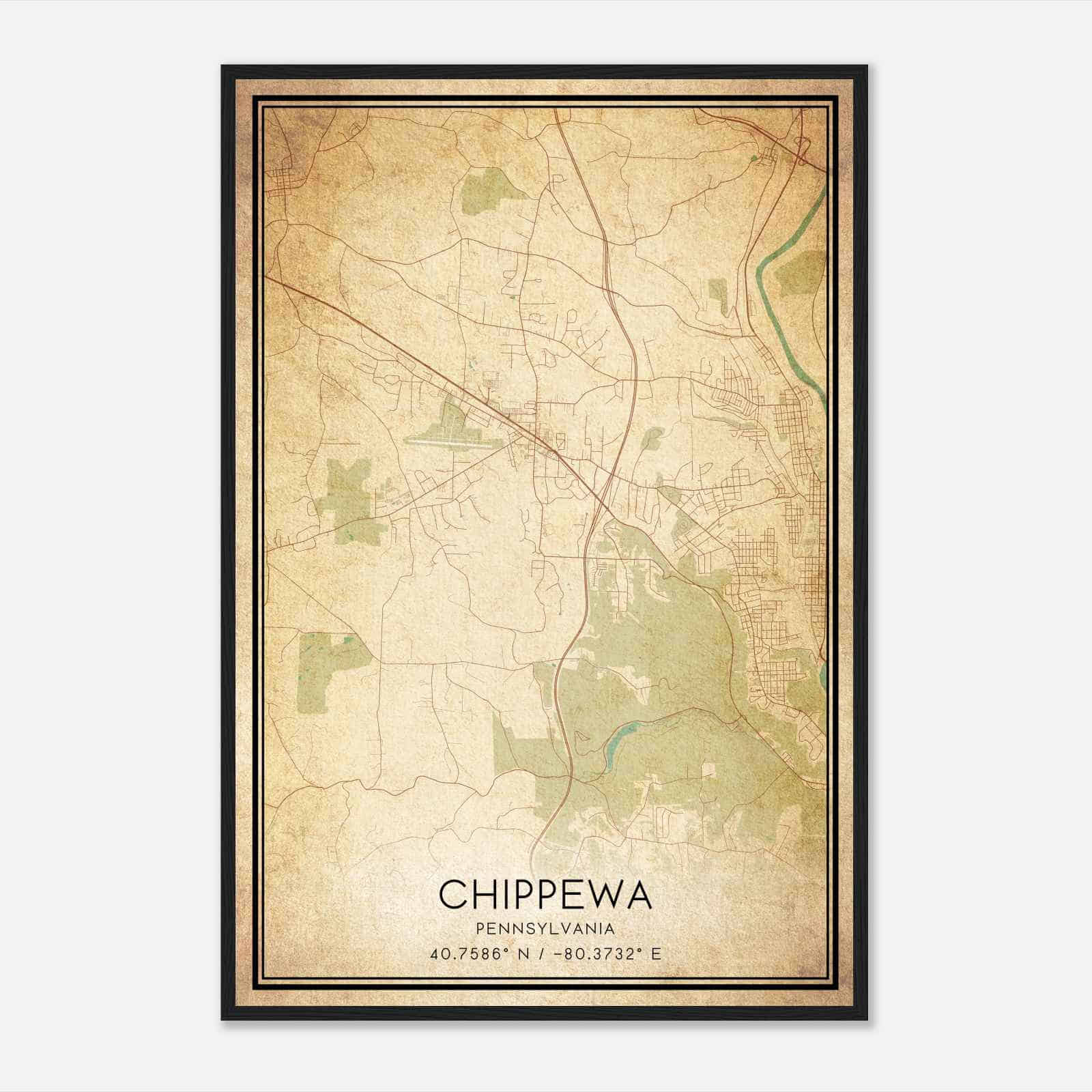 Vintage Chippewa Pennsylvania Map Poster, Modern Home Decor Wall Art Print Vintage Chippewa Pennsylvania Map Poster, Modern Home Decor Wall Art Print