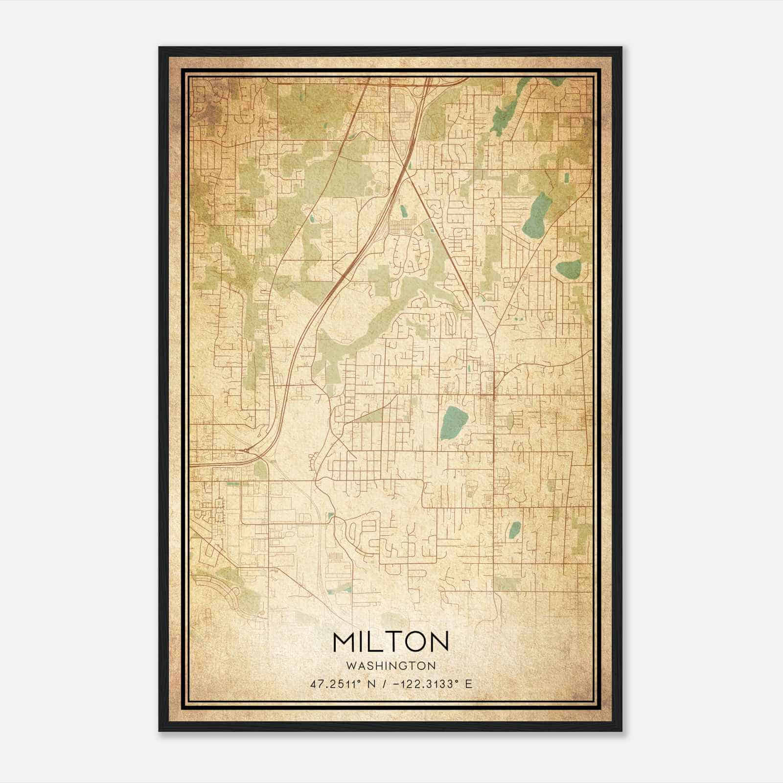 Vintage Milton Washington Map Poster, Modern Home Decor Wall Art Print