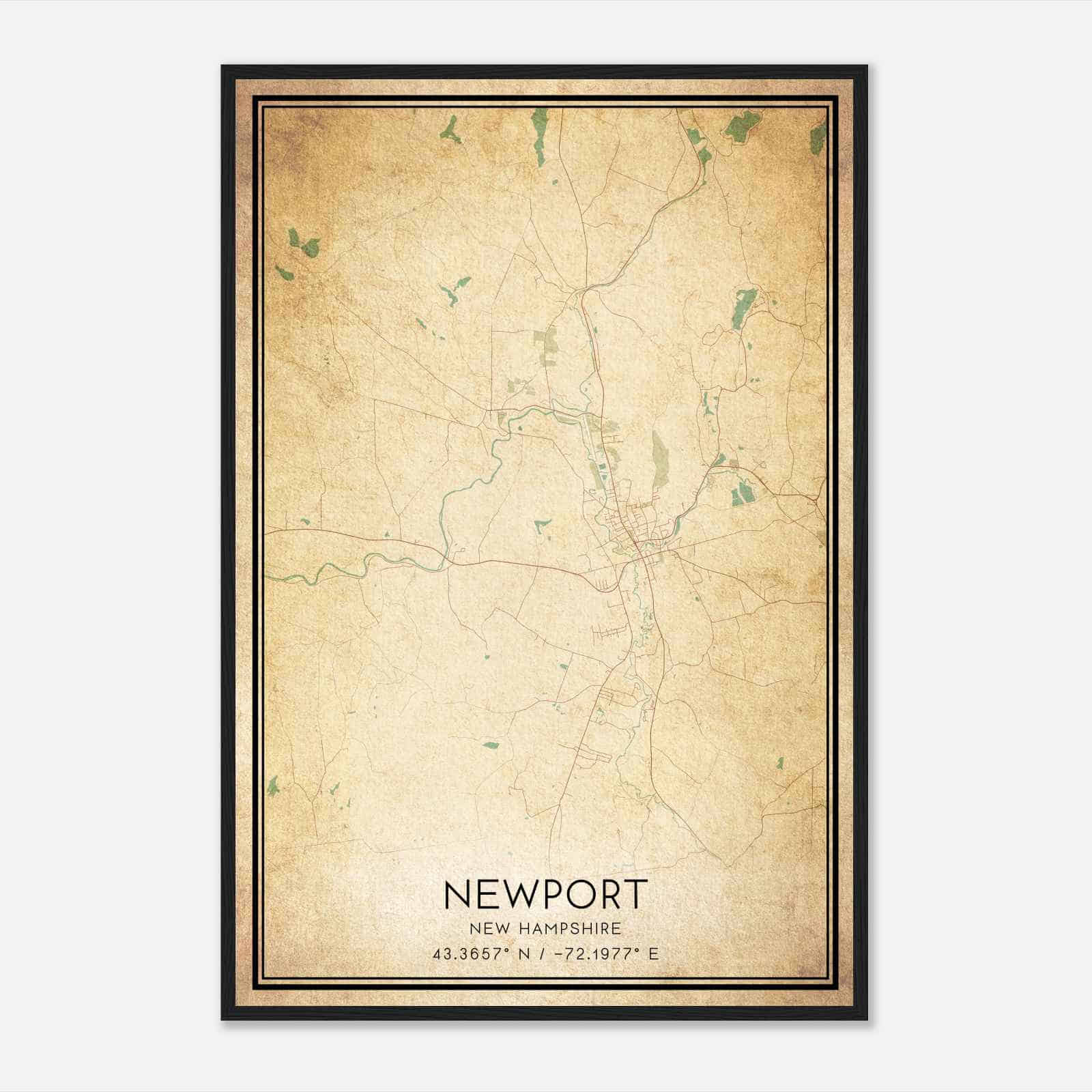 Vintage Newport New Hampshire Map Poster, Modern Home Decor Wall Art Print