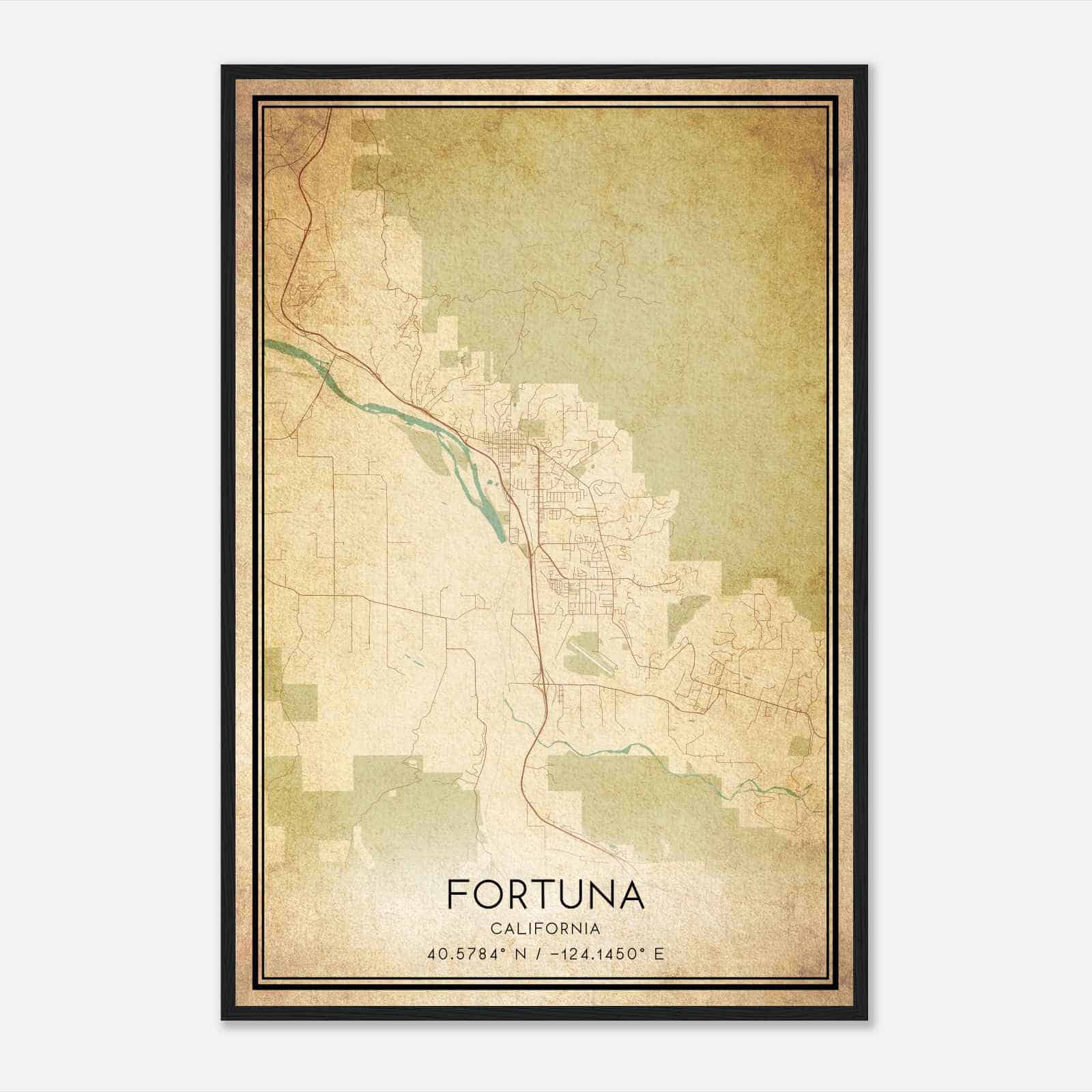 Vintage Fortuna California Map Poster, Modern Home Decor Wall Art Print