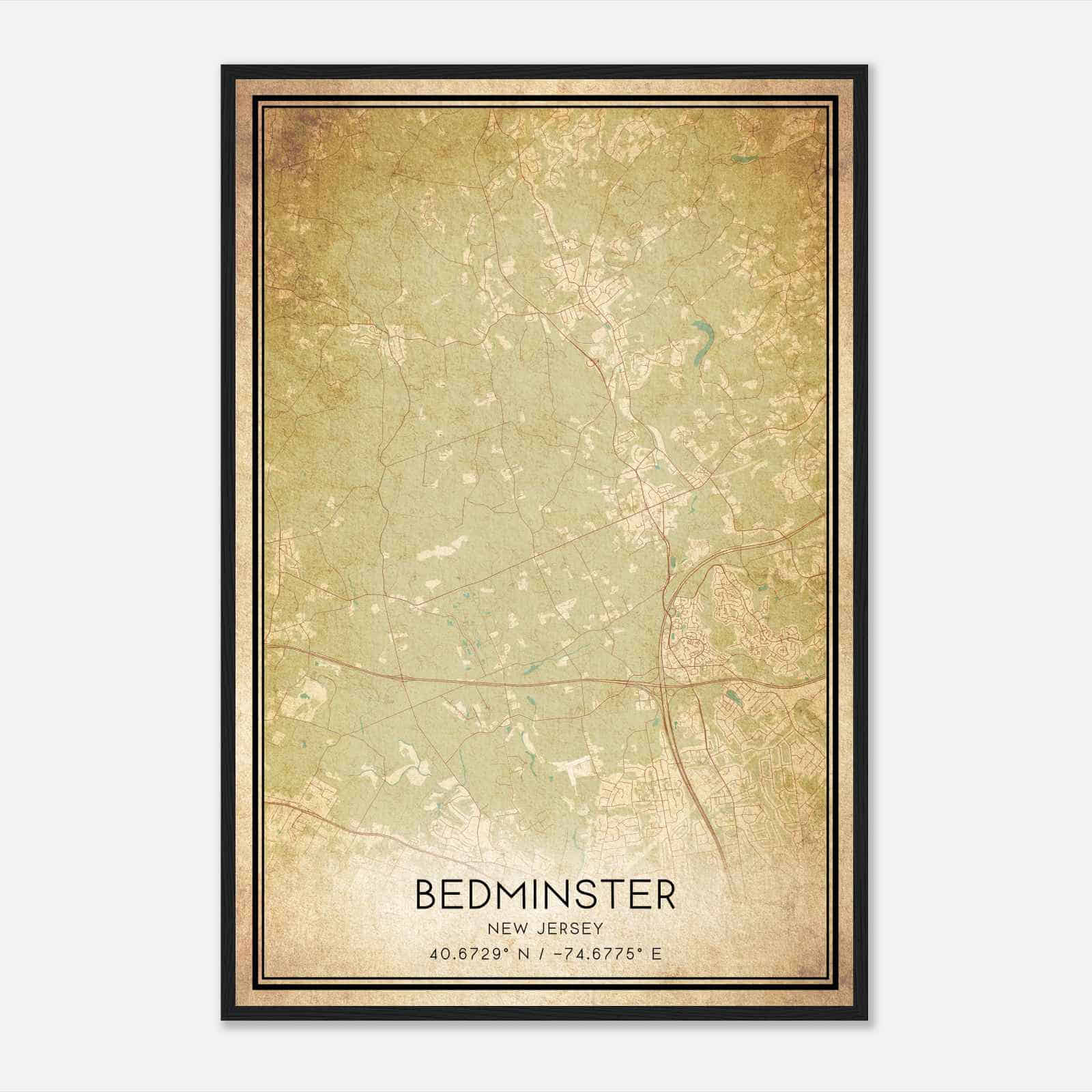 Vintage Bedminster New Jersey Map Poster, Modern Home Decor Wall Art Print Vintage Bedminster New Jersey Map Poster, Modern Home Decor Wall Art Print