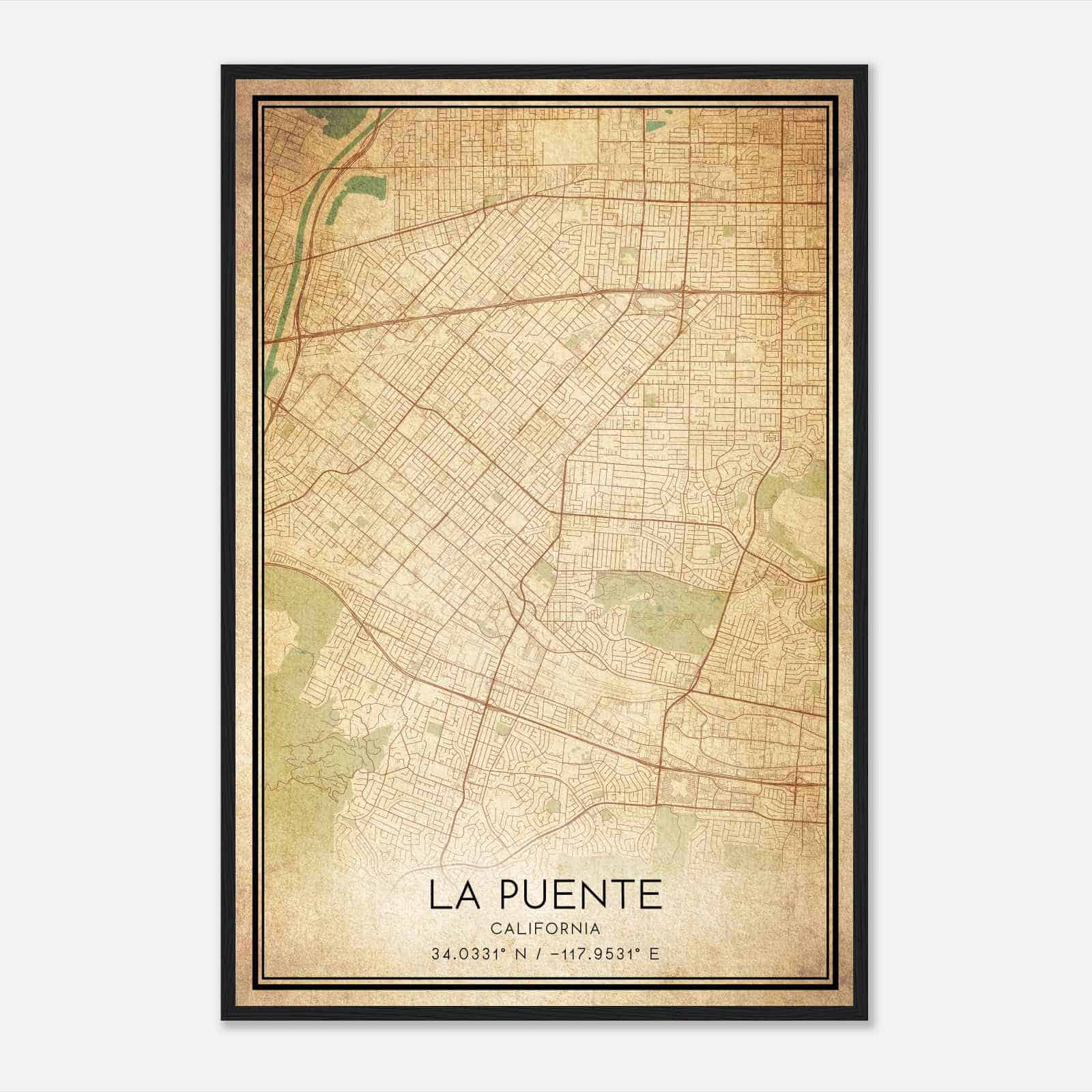 Vintage La Puente California Map Poster, Modern Home Decor Wall Art Print