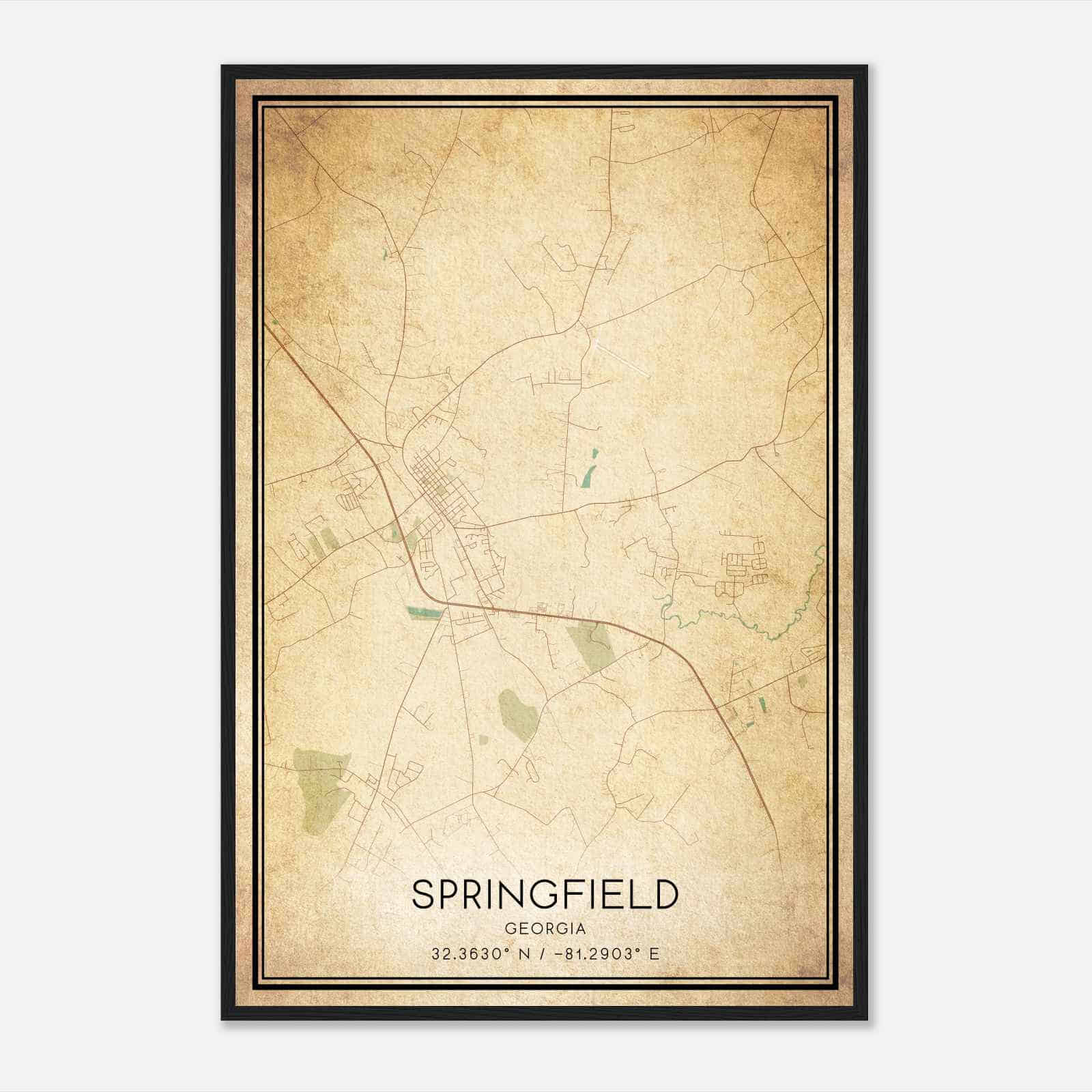 Vintage Springfield Georgia Map Poster, Modern Home Decor Wall Art Print