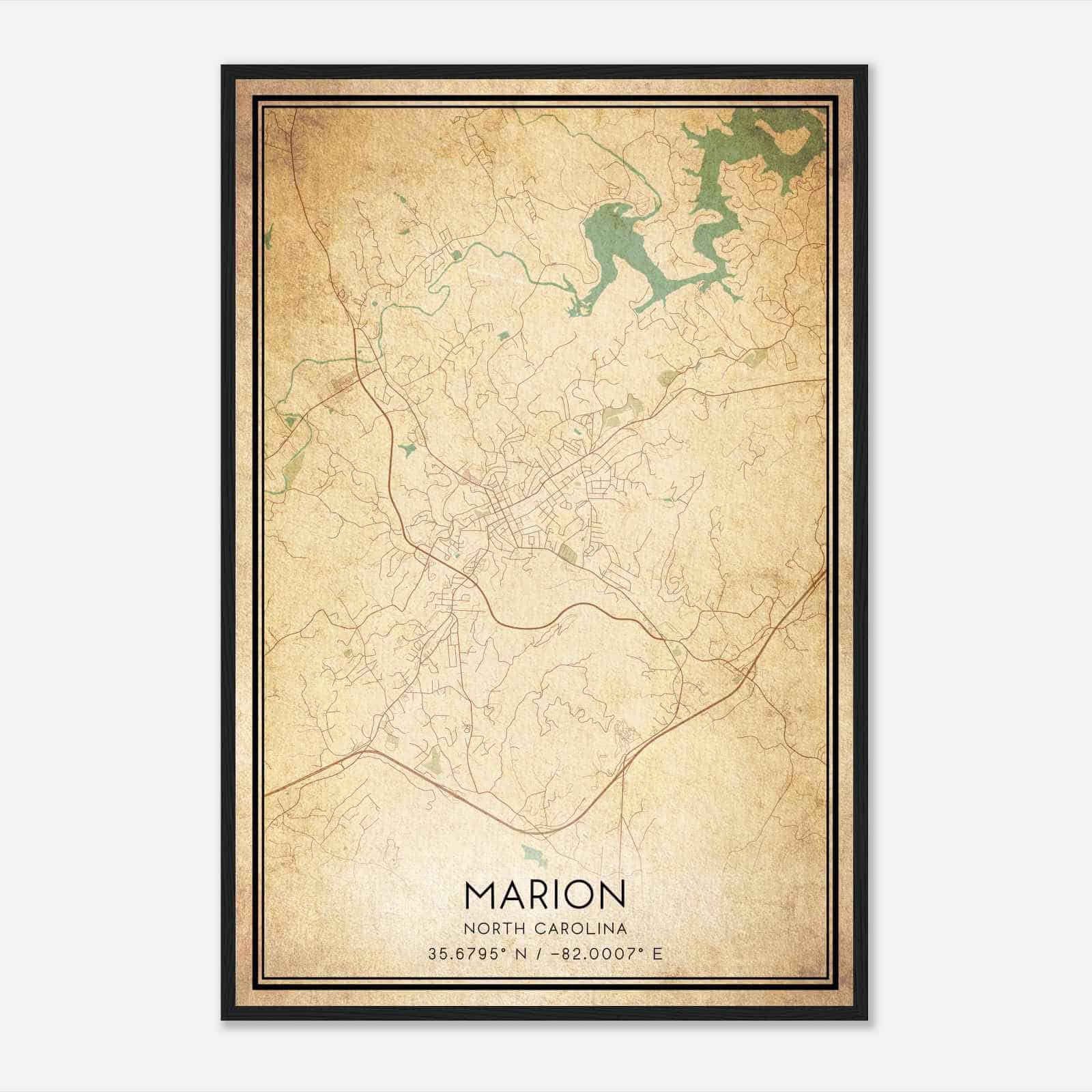 Vintage Marion North Carolina Map Poster, Modern Home Decor Wall Art Print