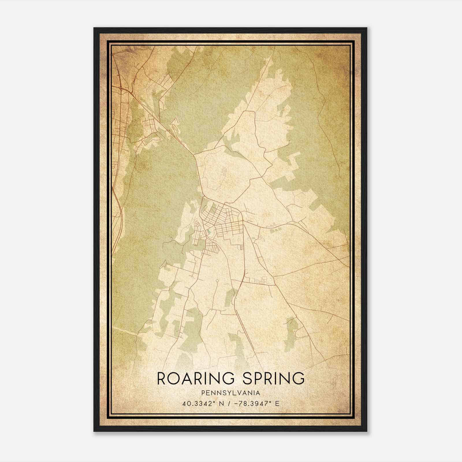 Vintage Roaring Spring Pennsylvania Map Poster, Modern Home Decor Wall Art Print