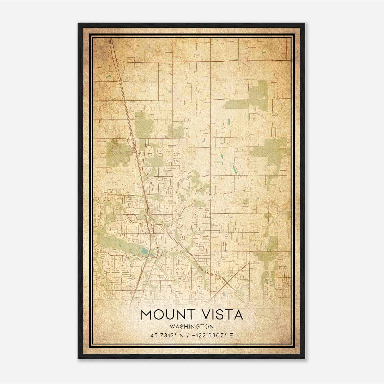 Vintage Mount Vista Washington Map Poster, Modern Home Decor Wall Art Print
