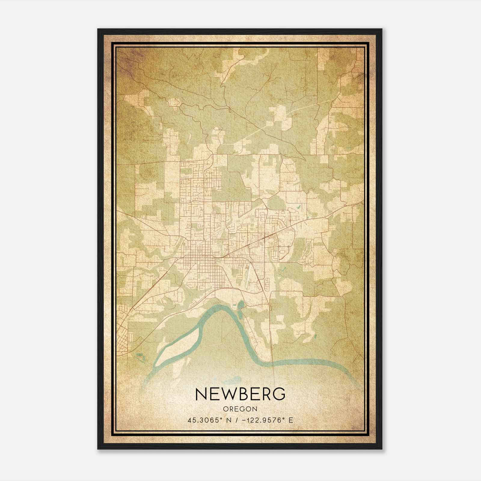 Vintage Newberg Oregon Map Poster, Modern Home Decor Wall Art Print