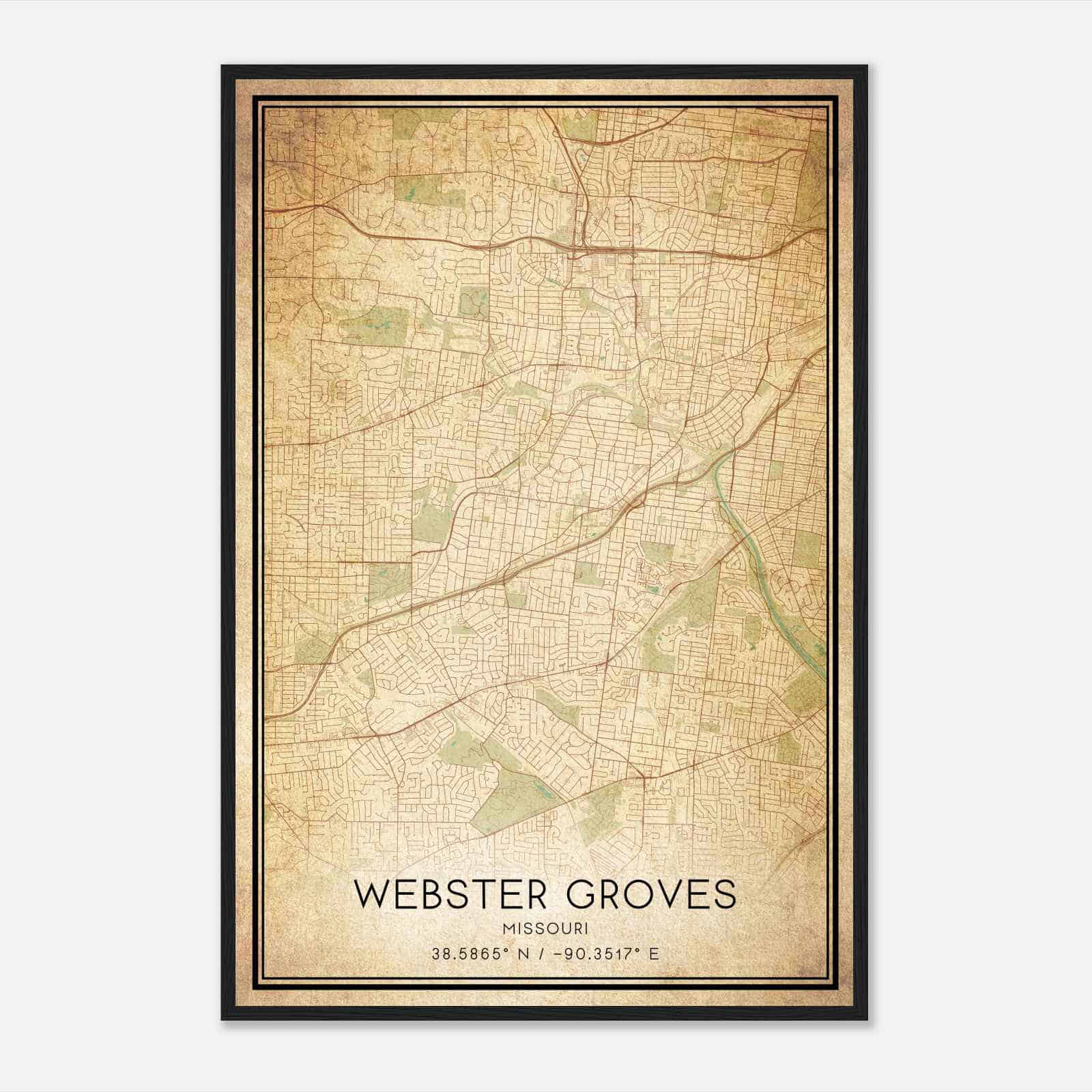 Vintage Webster Groves Missouri Map Poster, Modern Home Decor Wall Art Print