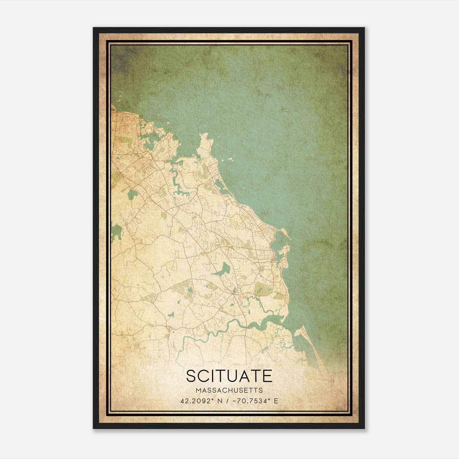 Vintage Scituate Massachusetts Map Poster, Modern Home Decor Wall Art Print