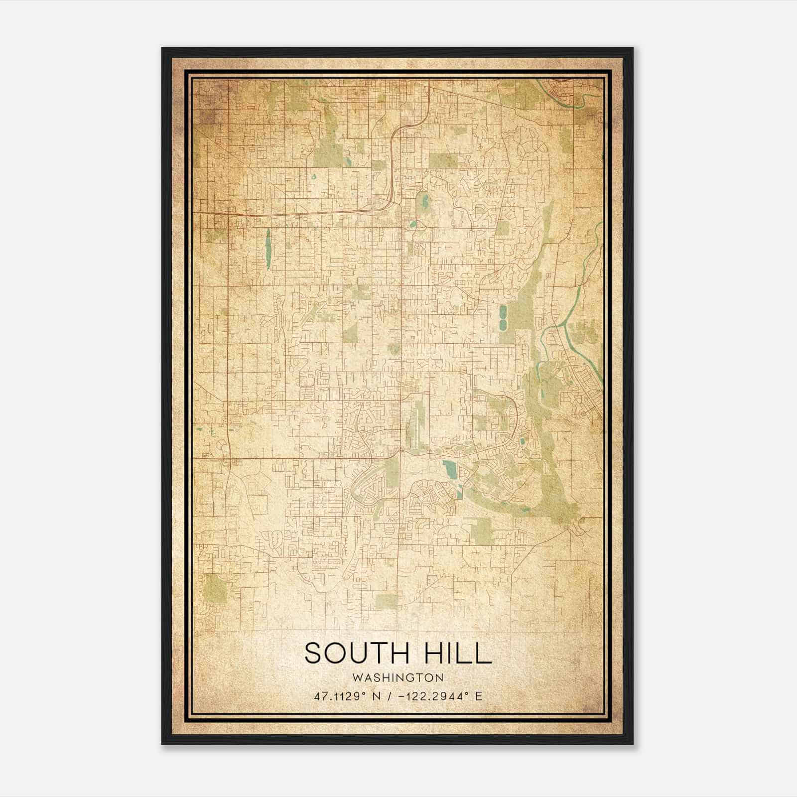 Vintage South Hill Washington Map Poster, Modern Home Decor Wall Art Print
