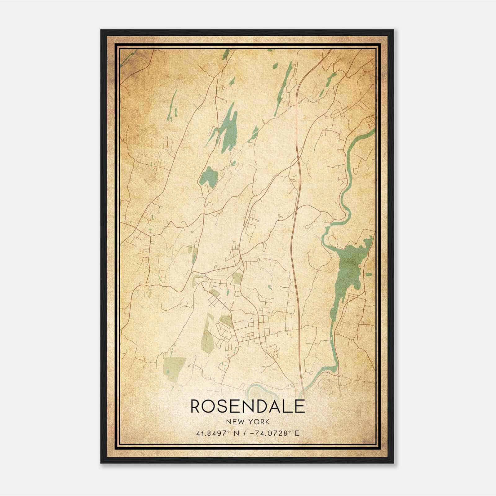 Vintage Rosendale New York Map Poster, Modern Home Decor Wall Art Print