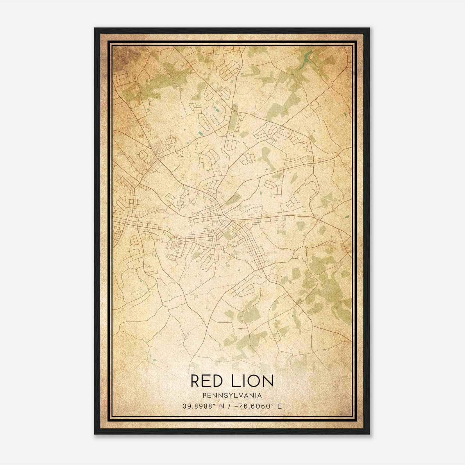 Vintage Red Lion Pennsylvania Map Poster, Modern Home Decor Wall Art Print