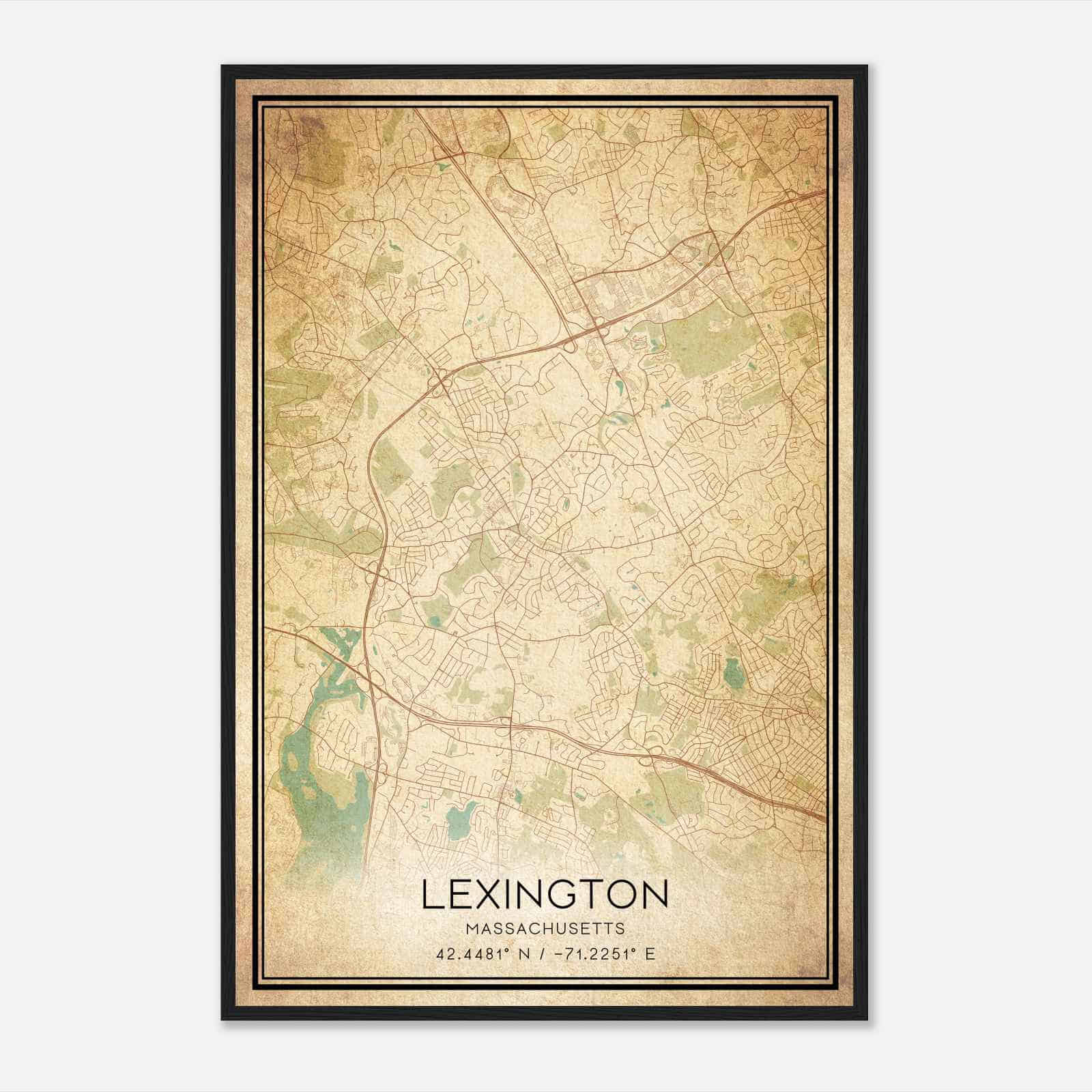 Vintage Lexington Massachusetts Map Poster, Modern Home Decor Wall Art Print