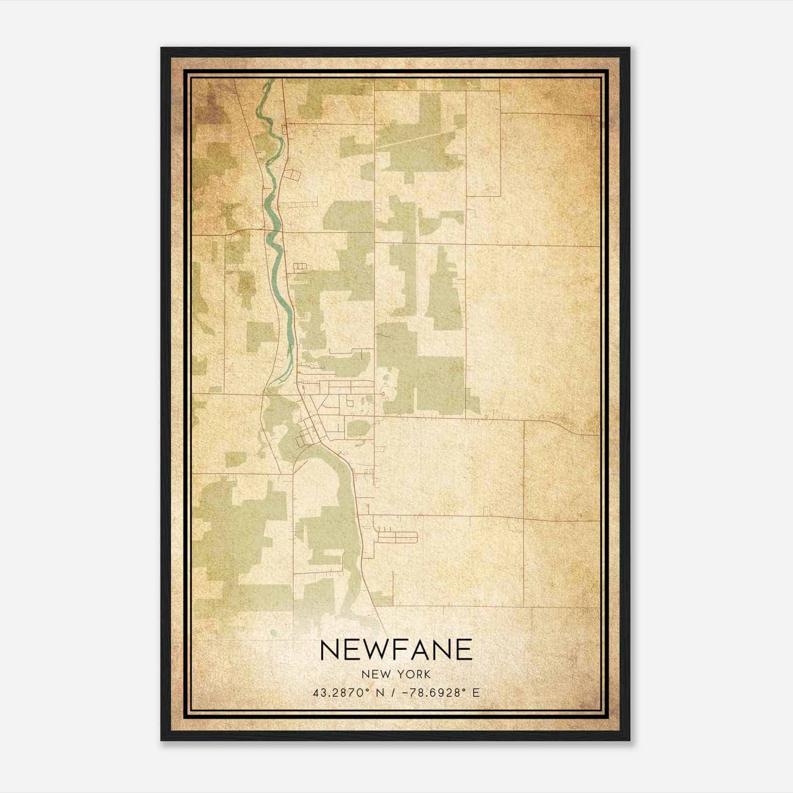 Vintage Newfane New York Map Poster, Modern Home Decor Wall Art Print